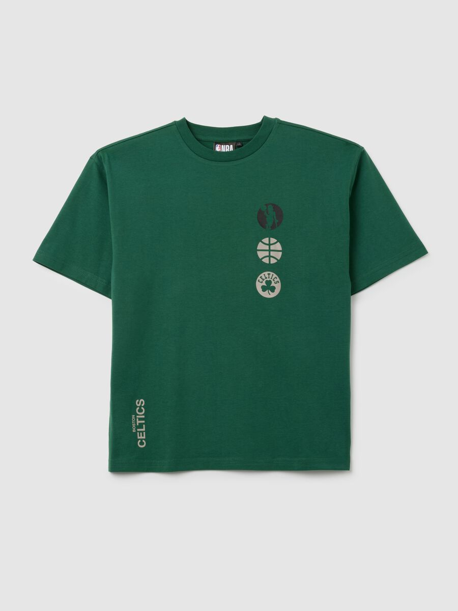 T-shirt da bambino in puro cotone verde regular fit con stampa Boston Celtics_0