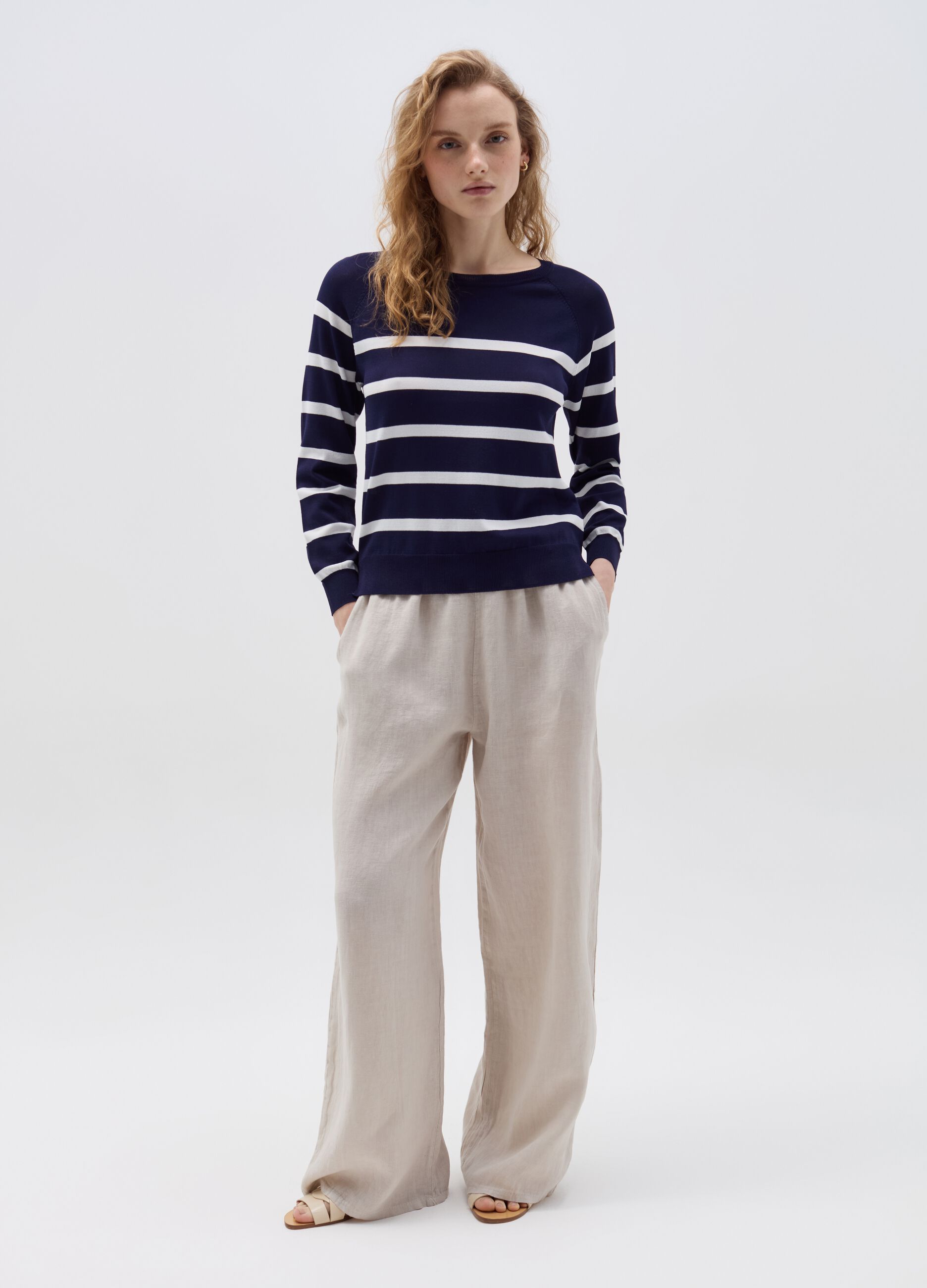 Striped top with long raglan sleeves