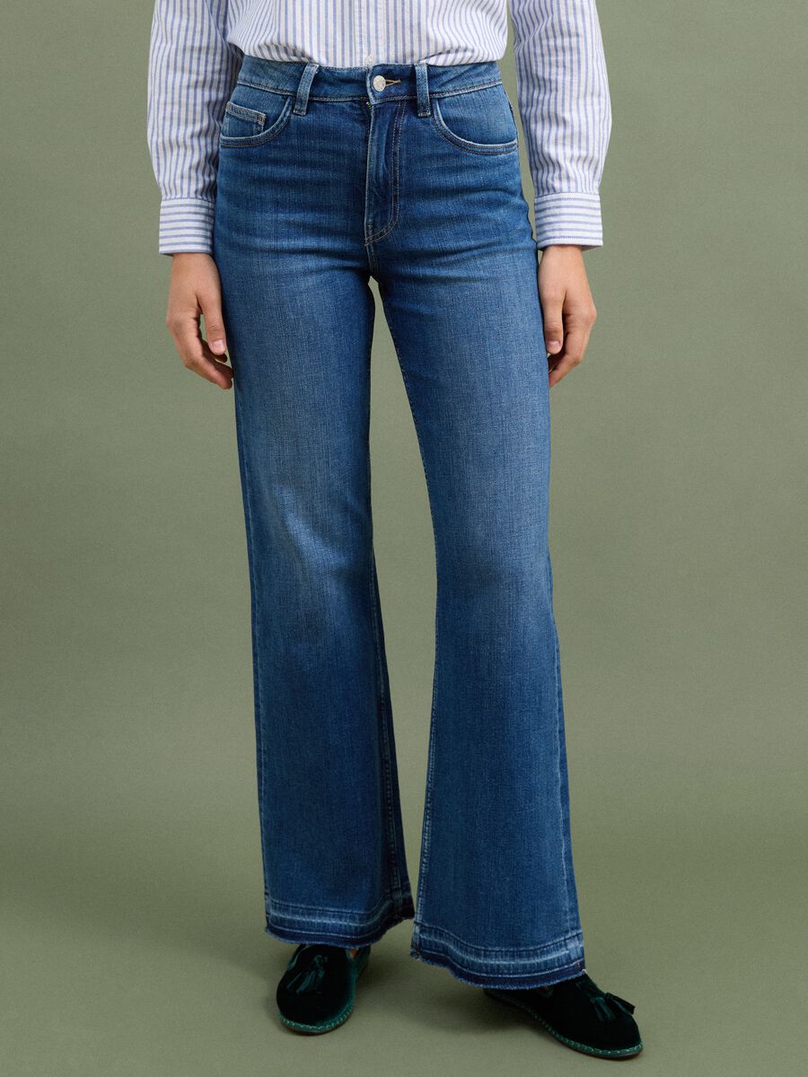 Jeans blu in cotone elasticizzato wide leg_1