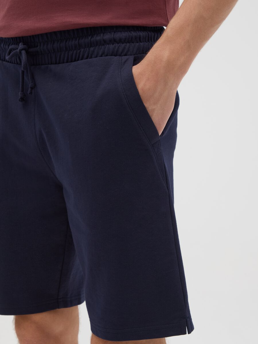 Men's blue cotton blend shorts, regular fit with back pocket_2
