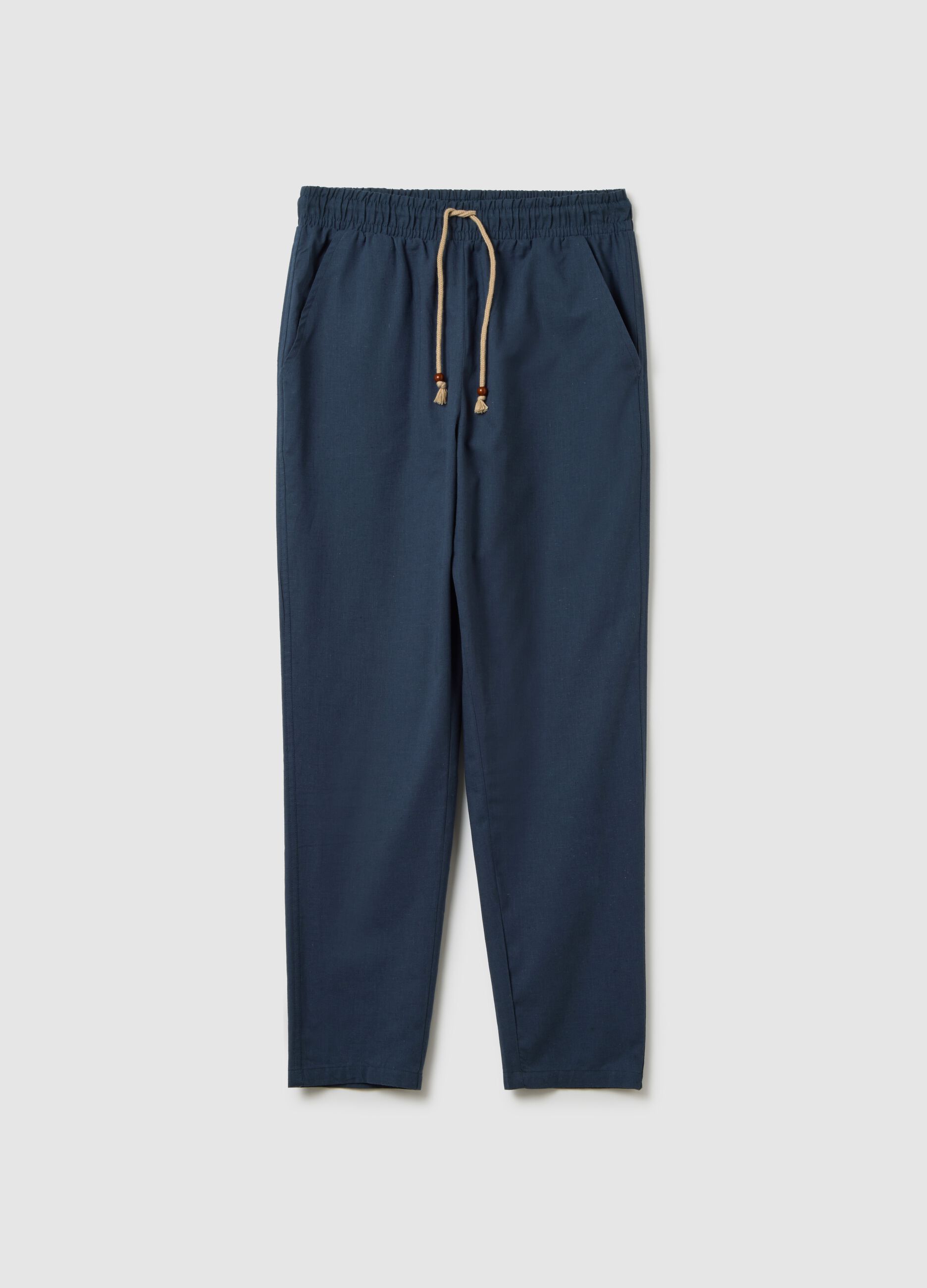 Men's Blue Cotton Blend Regular Fit Trousers