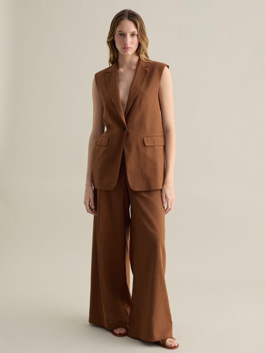 Brown gilet in cotton and viscose_1