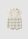 Beige pure cotton baby romper with checked pattern and collar_1