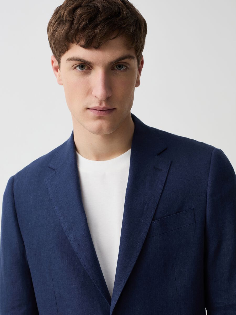 Slim-fit single-breasted blazer in linen_1