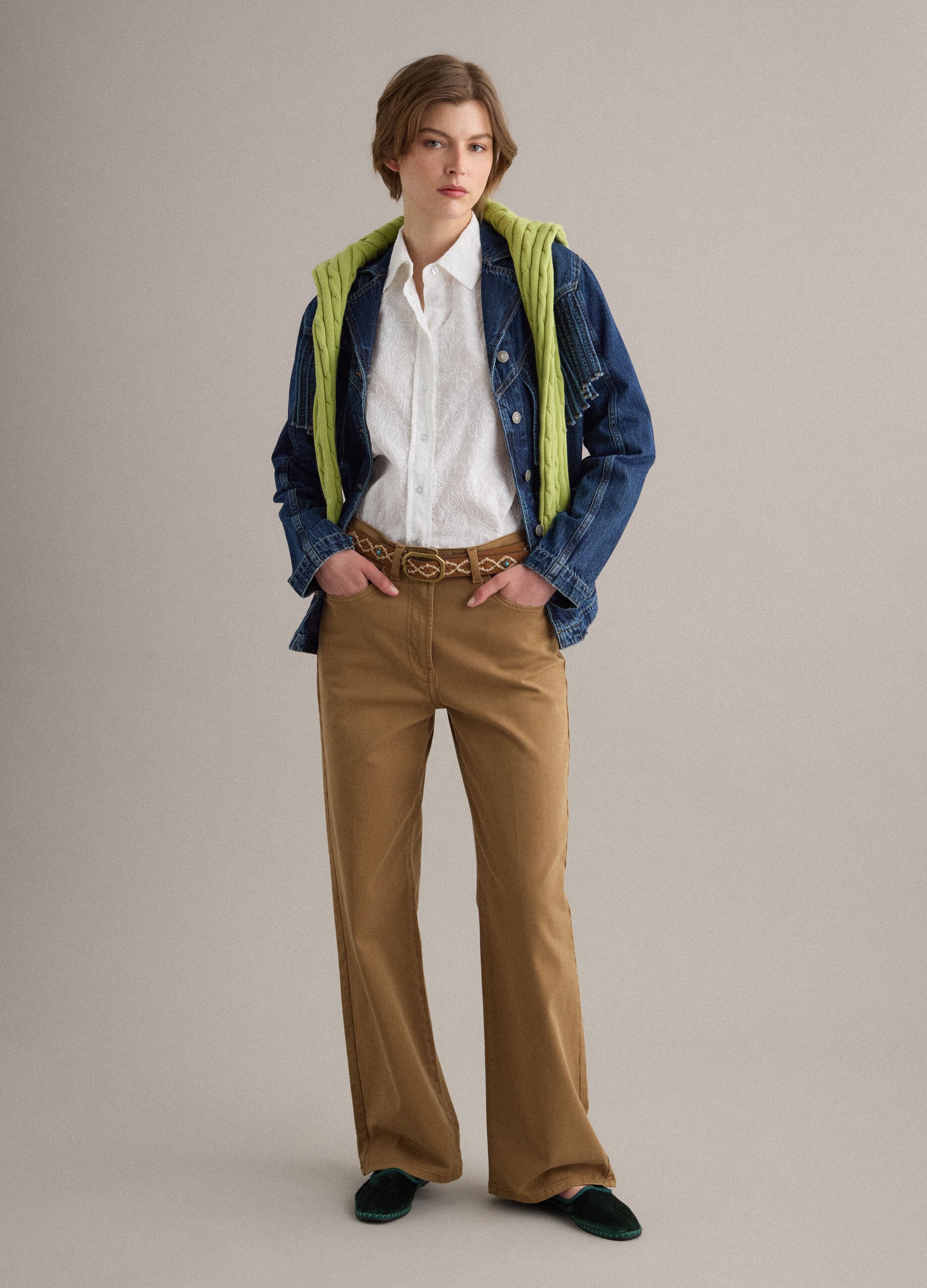 Pure cotton denim jacket regular fit with fringes