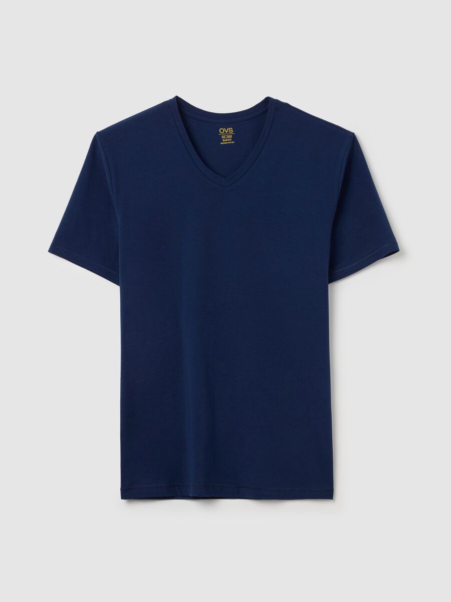 Slim-fit T-shirt in stretch cotton with V neck_0