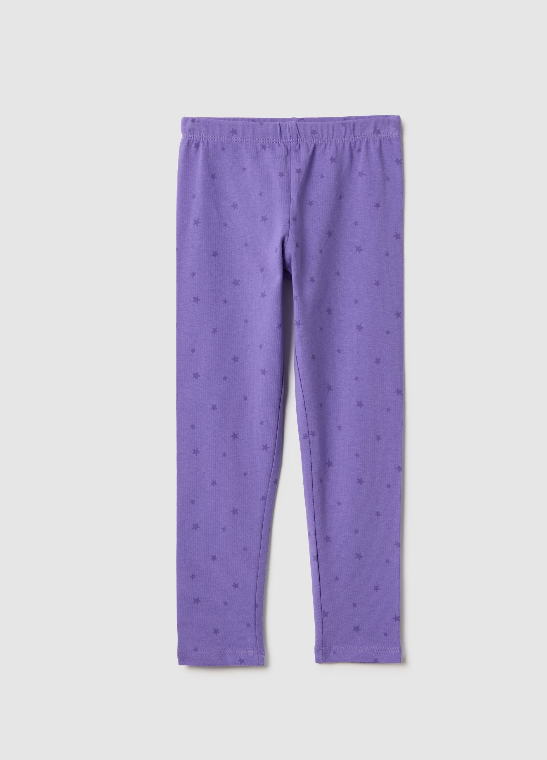 Girls' purple stretch cotton skinny fit leggings with stars