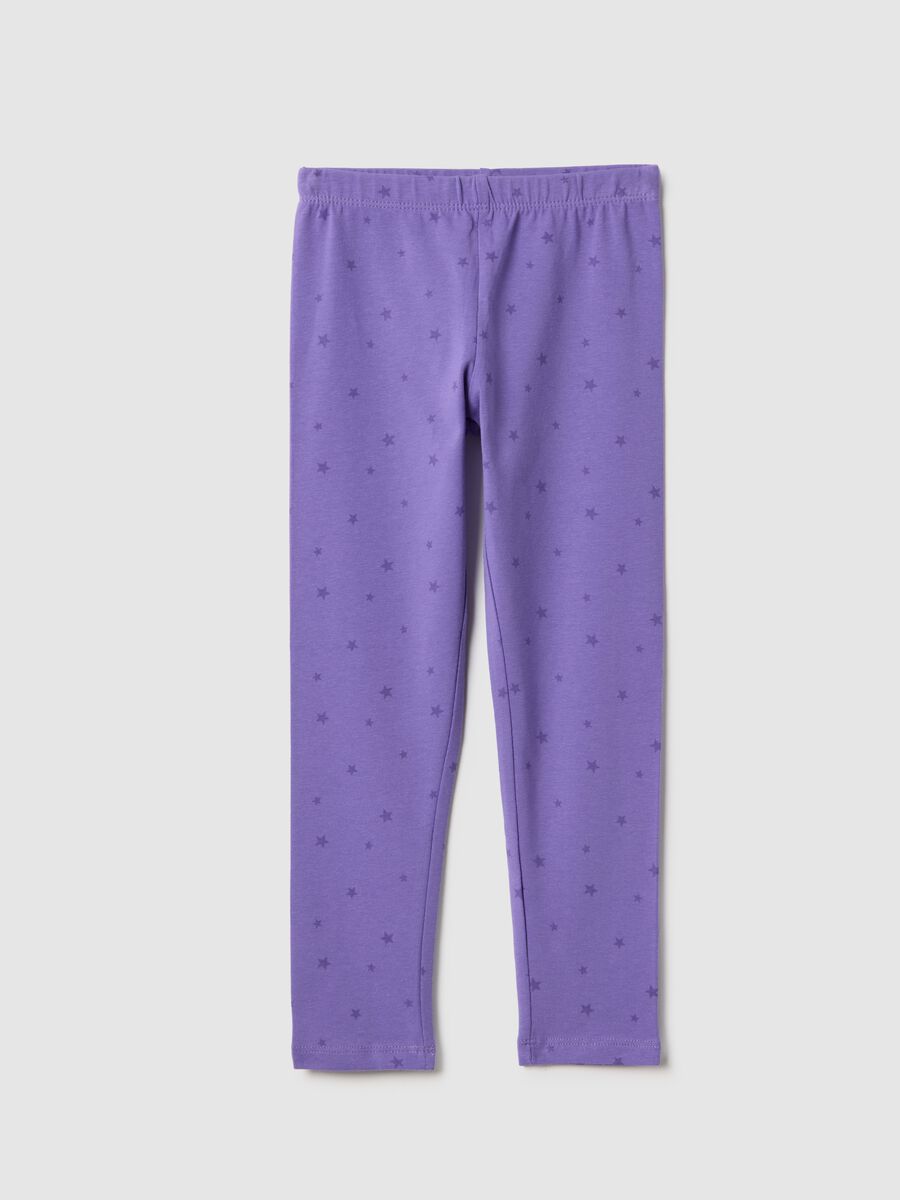 Girls' purple stretch cotton skinny fit leggings with stars_0