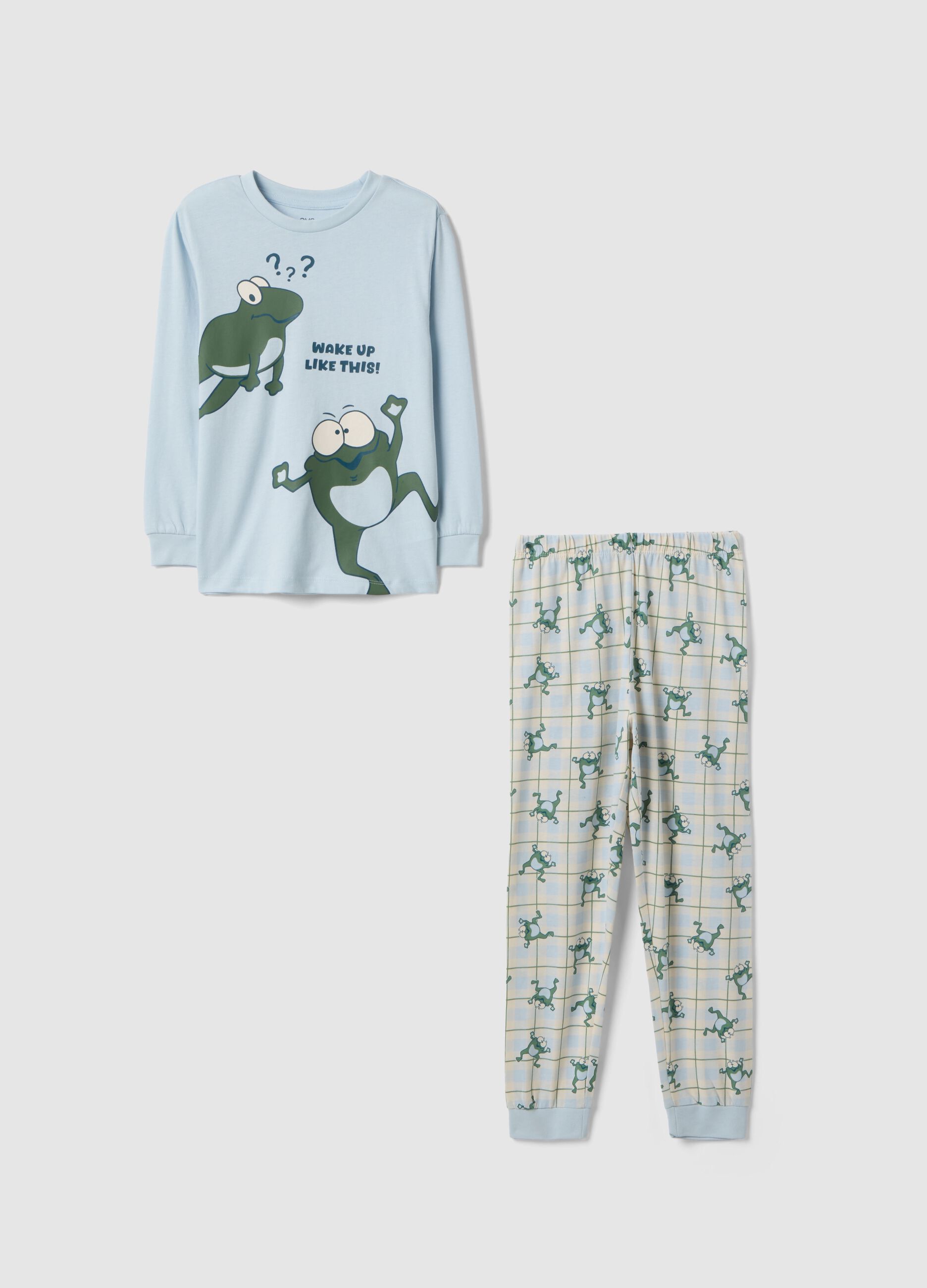 Regular fit blue pyjamas in pure cotton with print for children