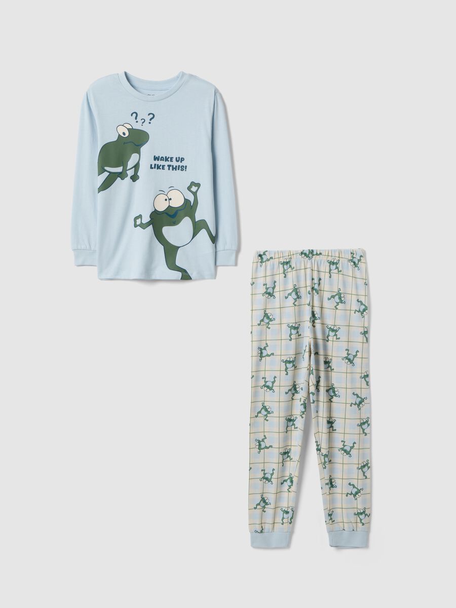 Regular fit blue pyjamas in pure cotton with print for children_0