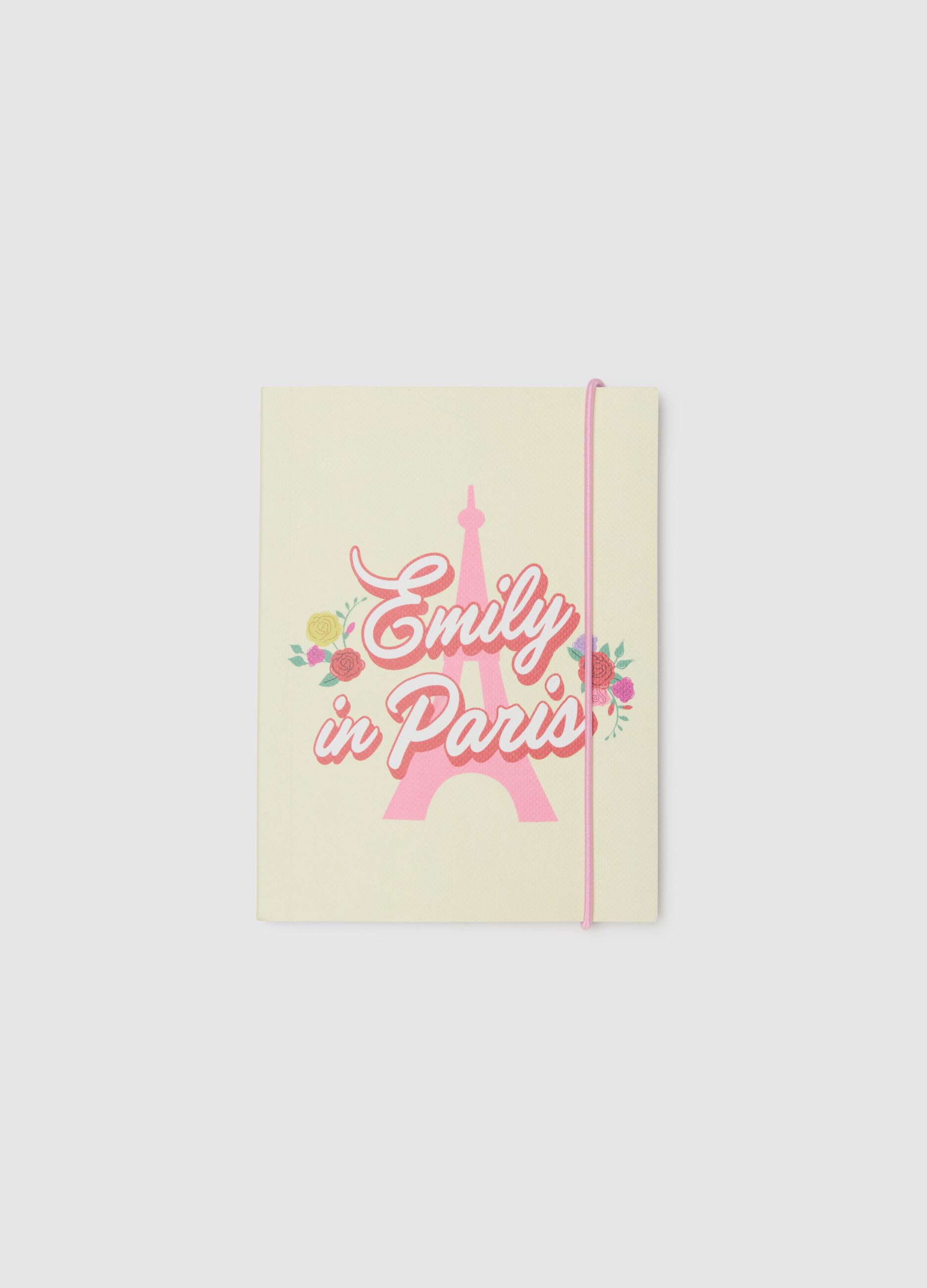 Notebook with Emily in Paris cover and elastic band