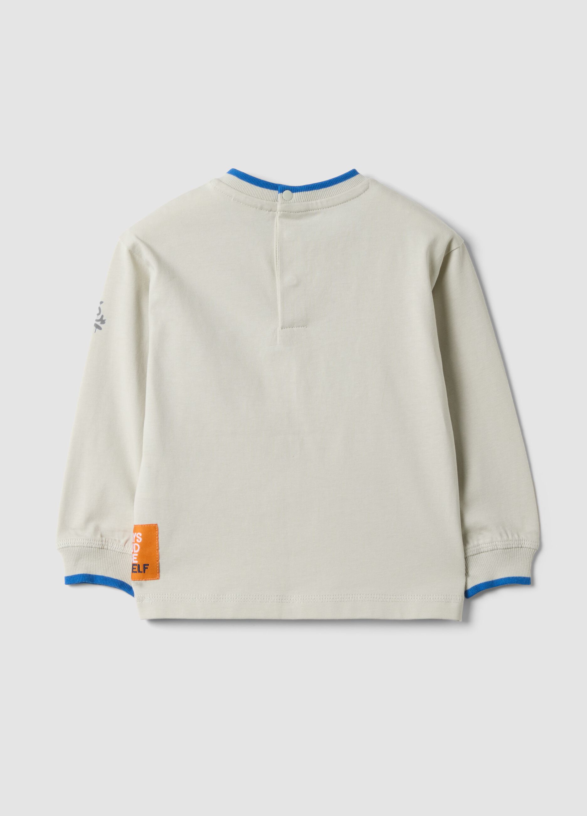 Boys' long-sleeved pure cotton printed T-shirt in white, oversized fit