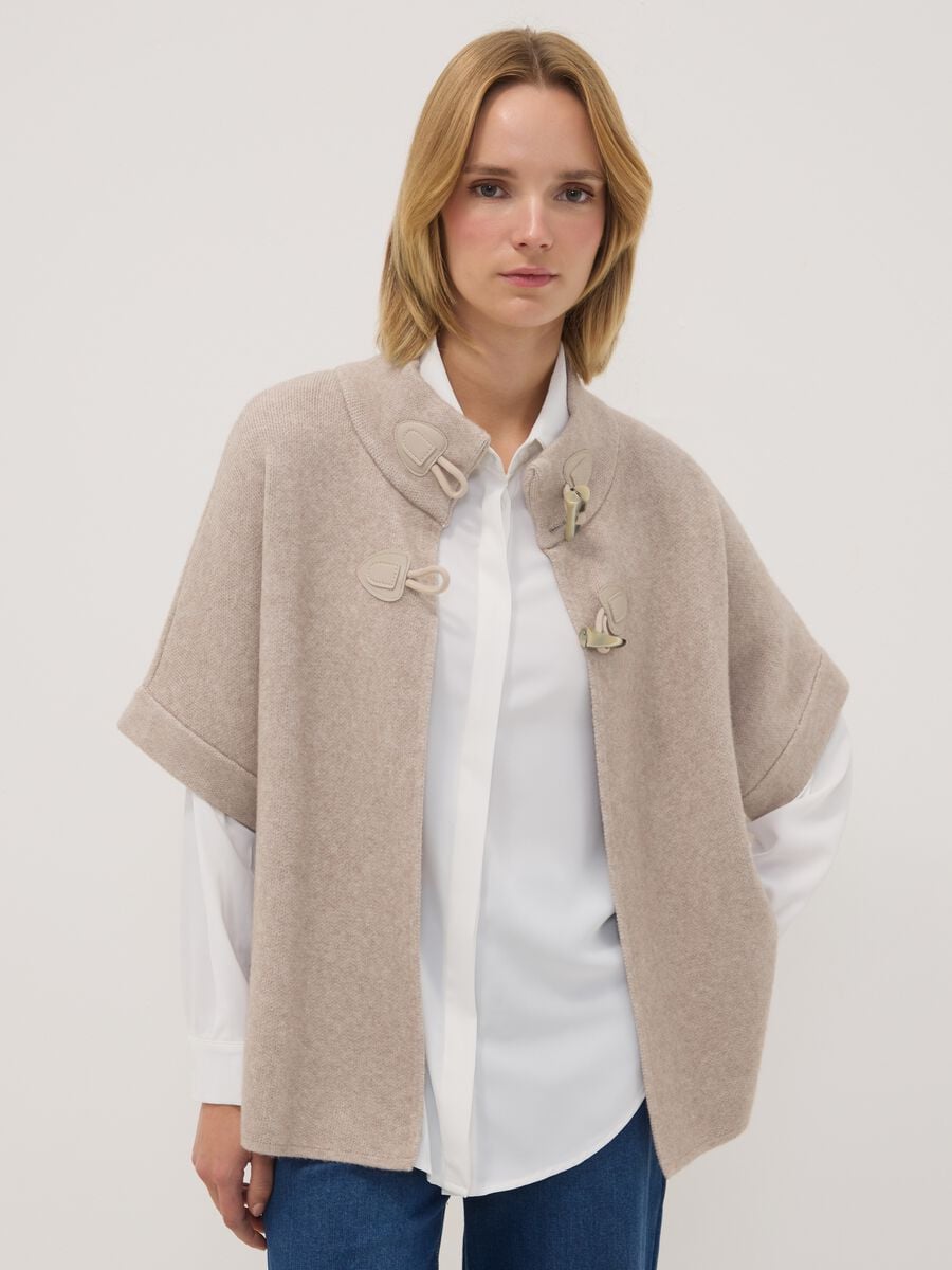 Beige viscose-blend cardigan with toggle fastening, regular fit_1