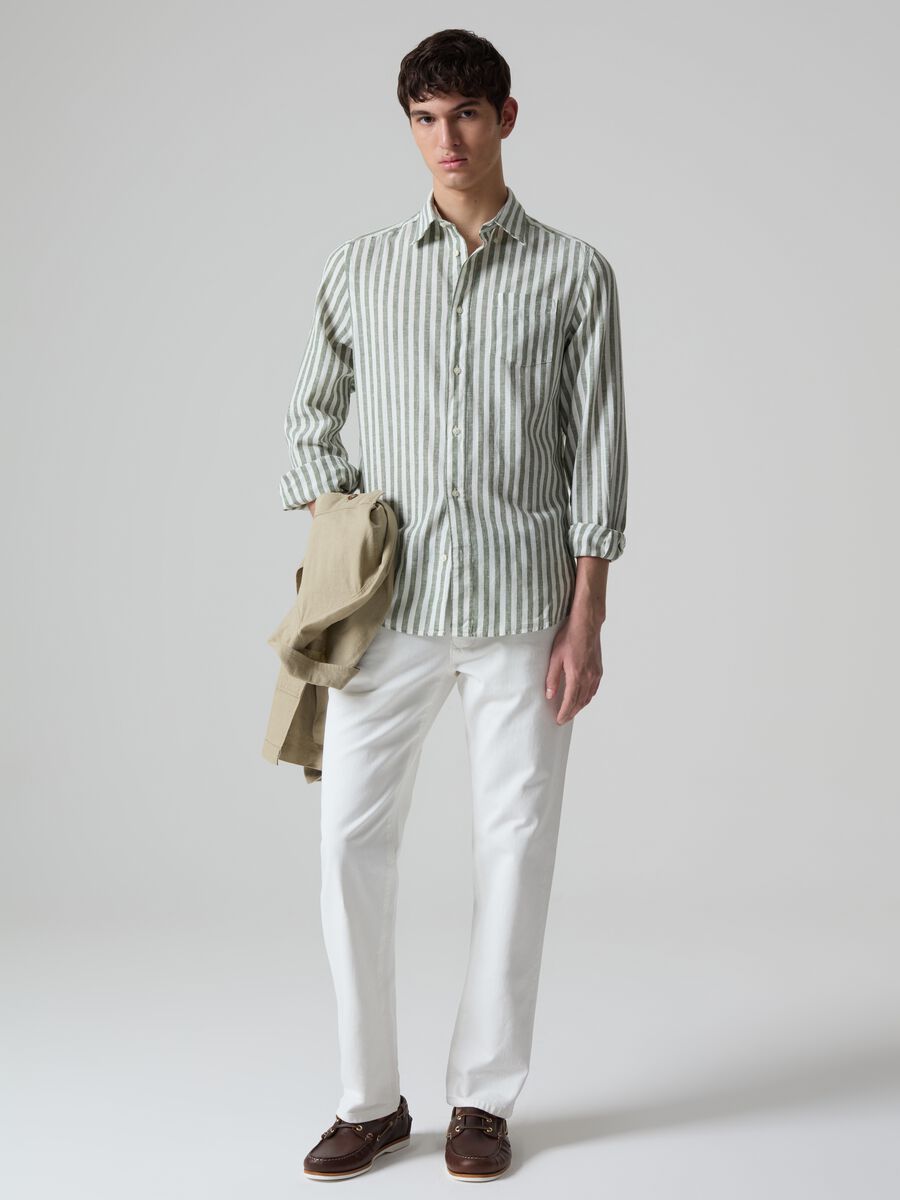 Regular-fit striped shirt in linen and cotton_1