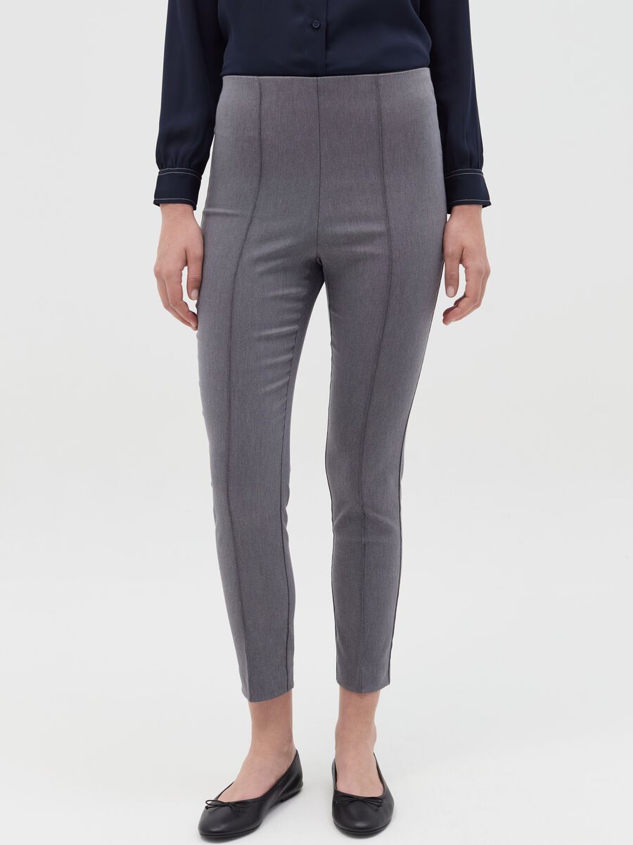 Mélange grey treggings with raised stitching_1