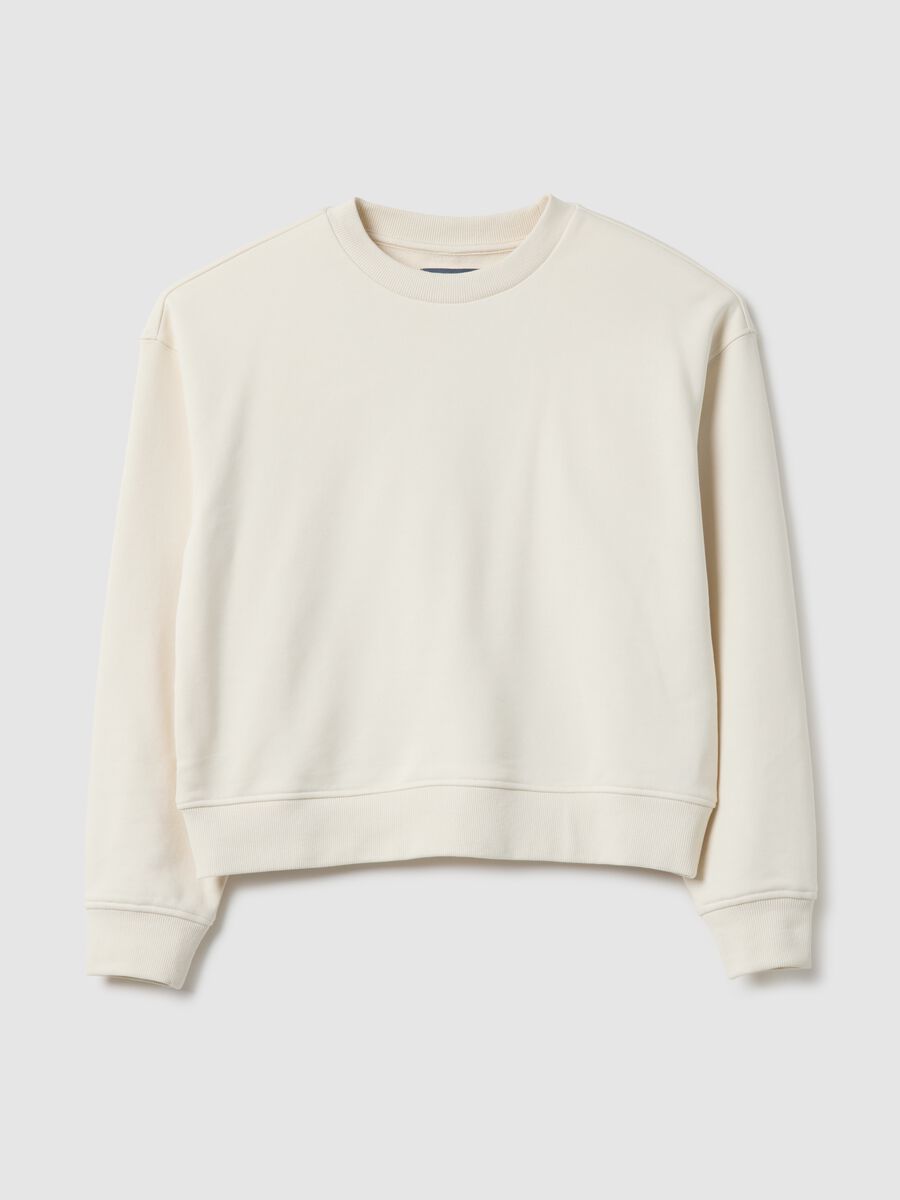 White regular fit cotton blend sweatshirt with round neck_4