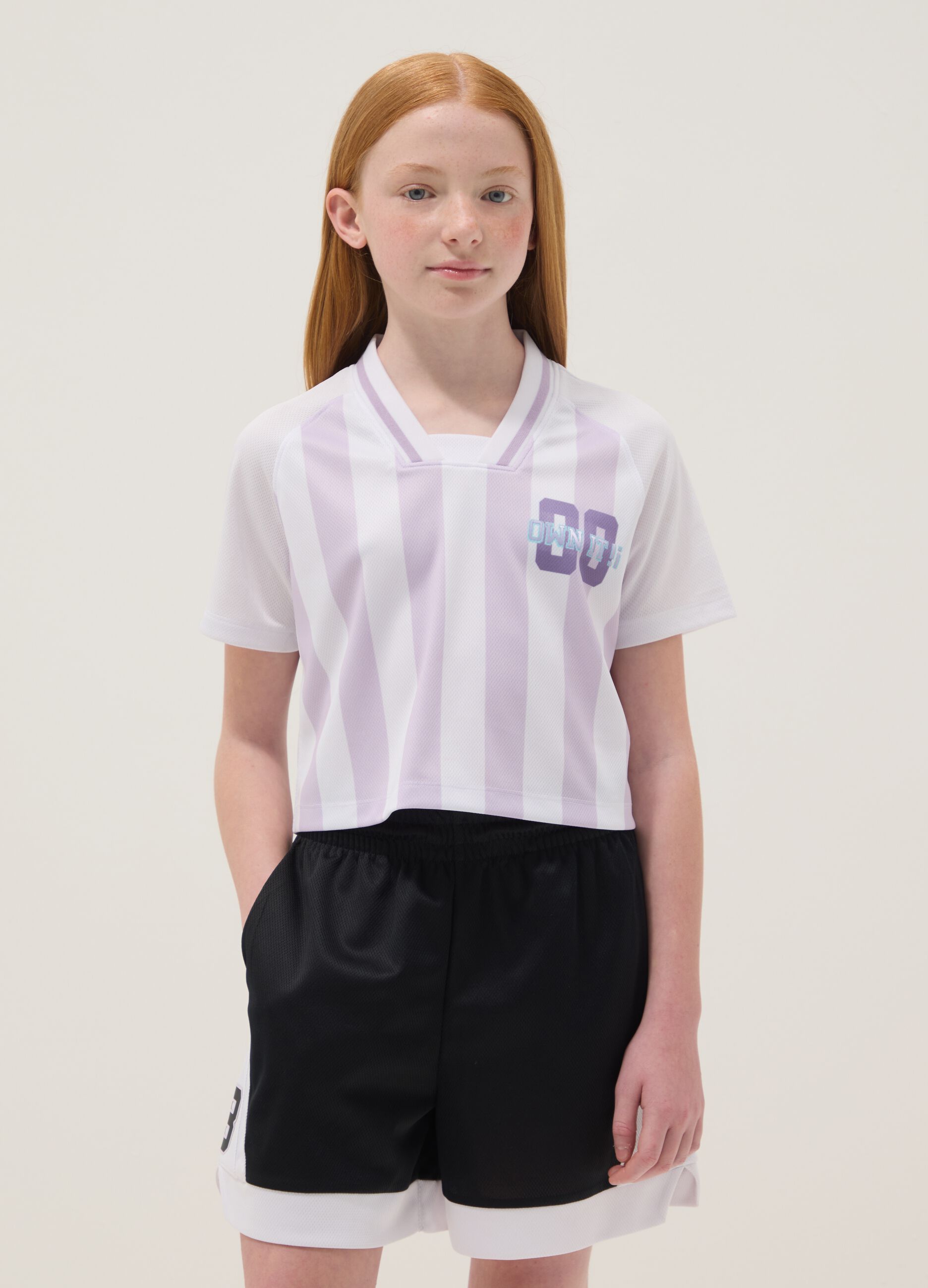 Purple striped short-sleeve T-shirt