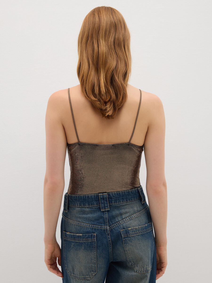 Fitted Elastic Brown Fabric Bodysuit_2