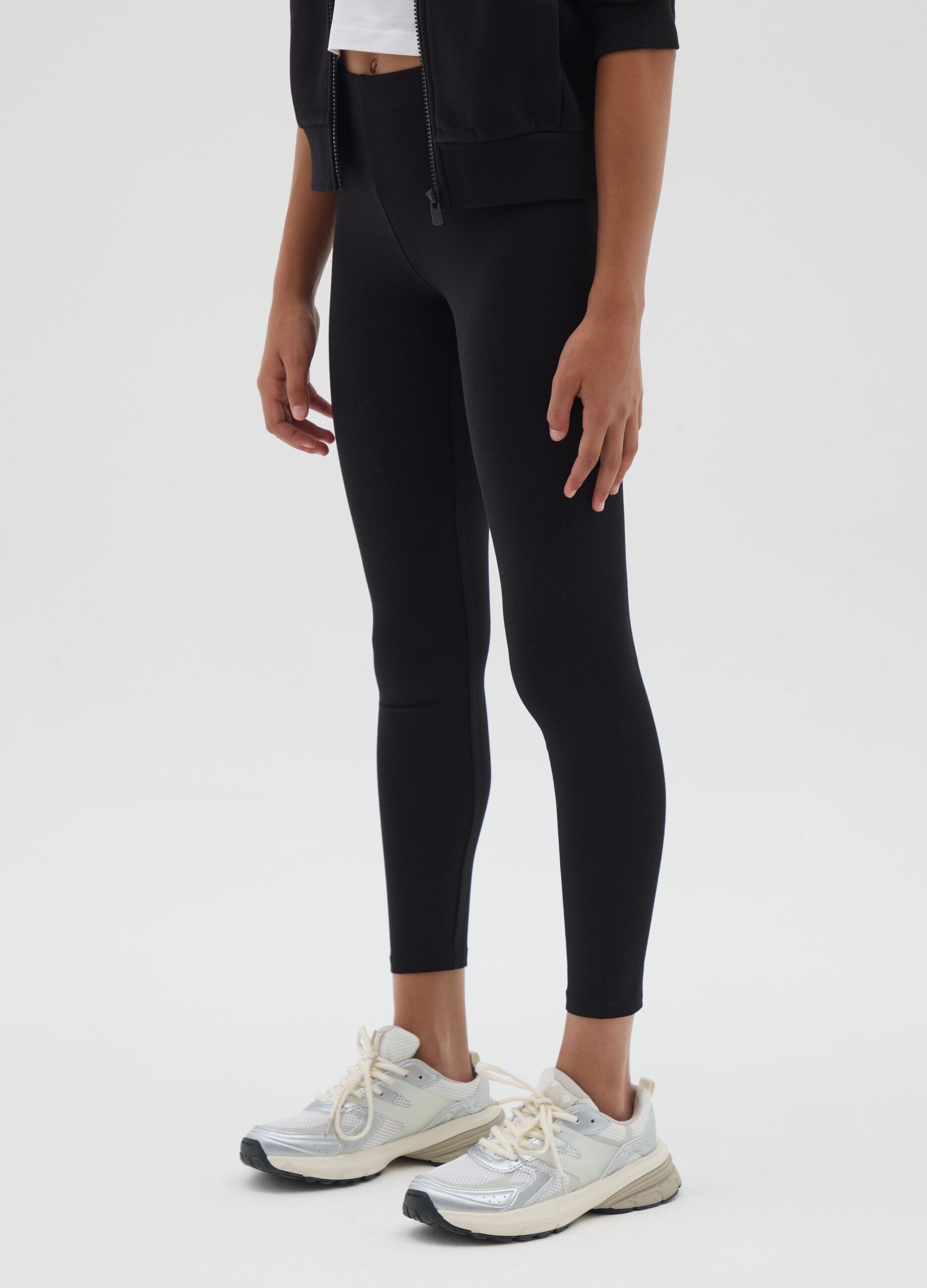 Girls' stretchy cotton skinny black leggings