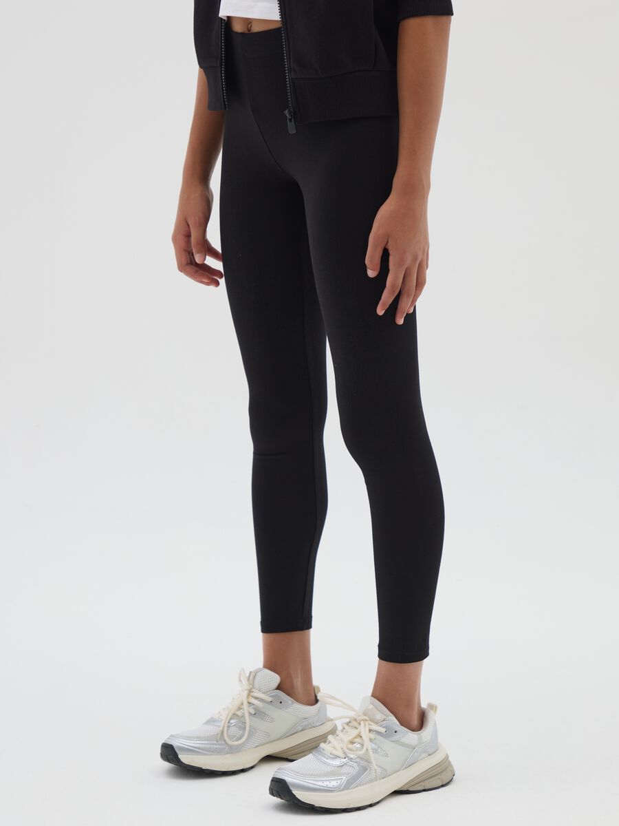 Girls' stretchy cotton skinny black leggings_3