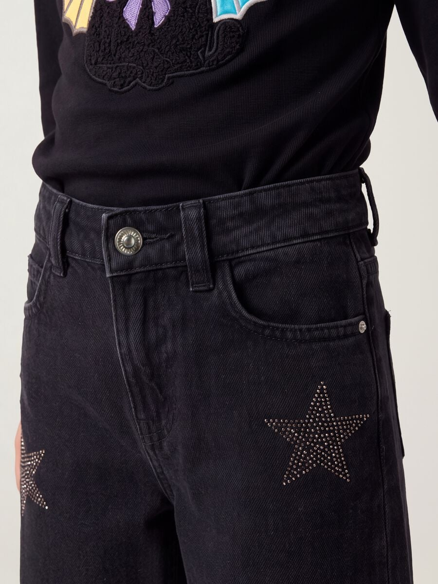Blue pure cotton wide-leg jeans with stars_4