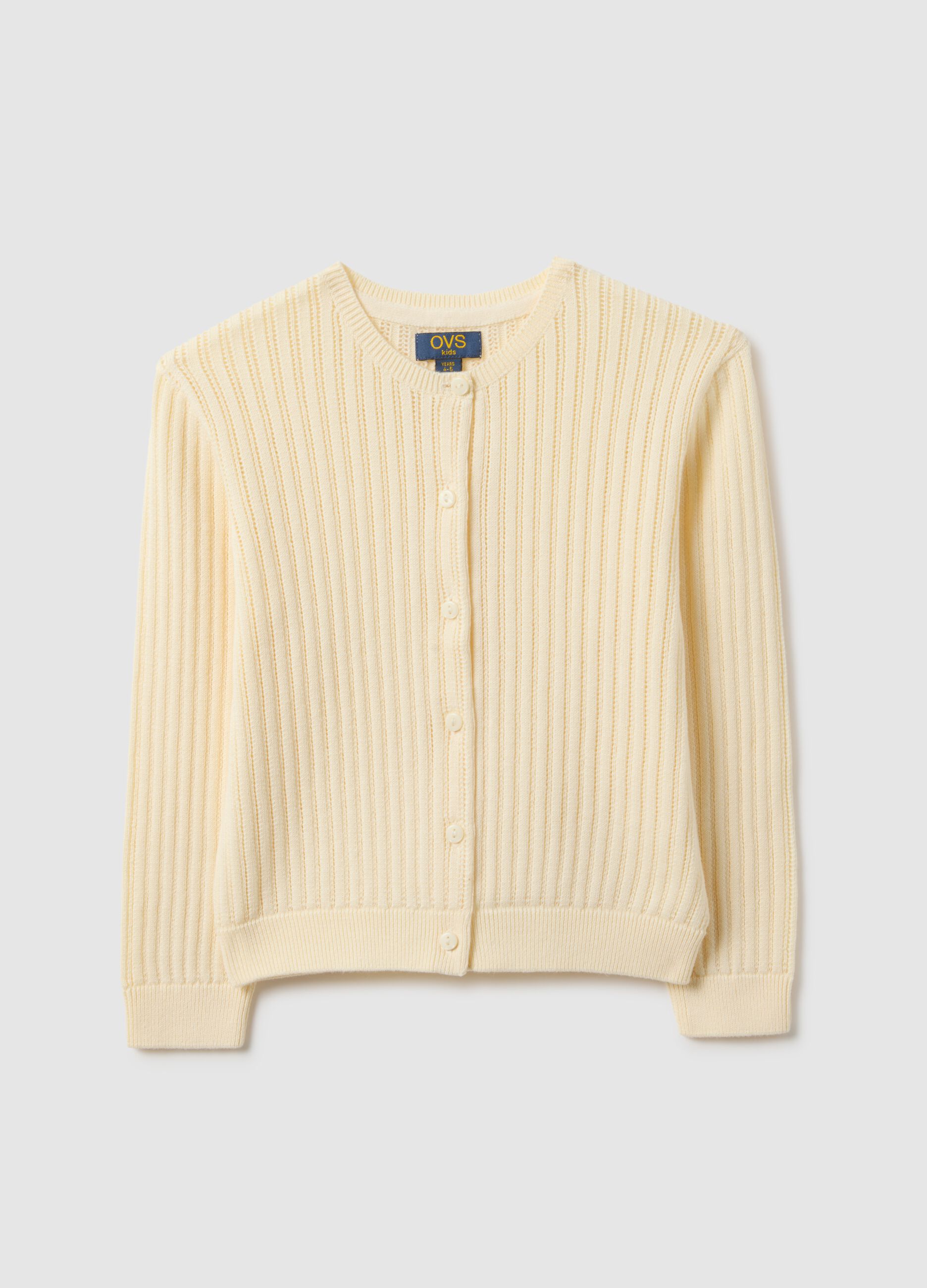 Beige striped pure cotton cardigan for girls with regular fit