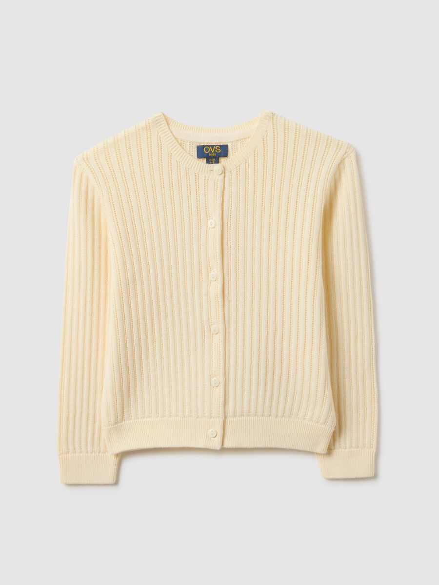 Beige striped pure cotton cardigan for girls with regular fit_0