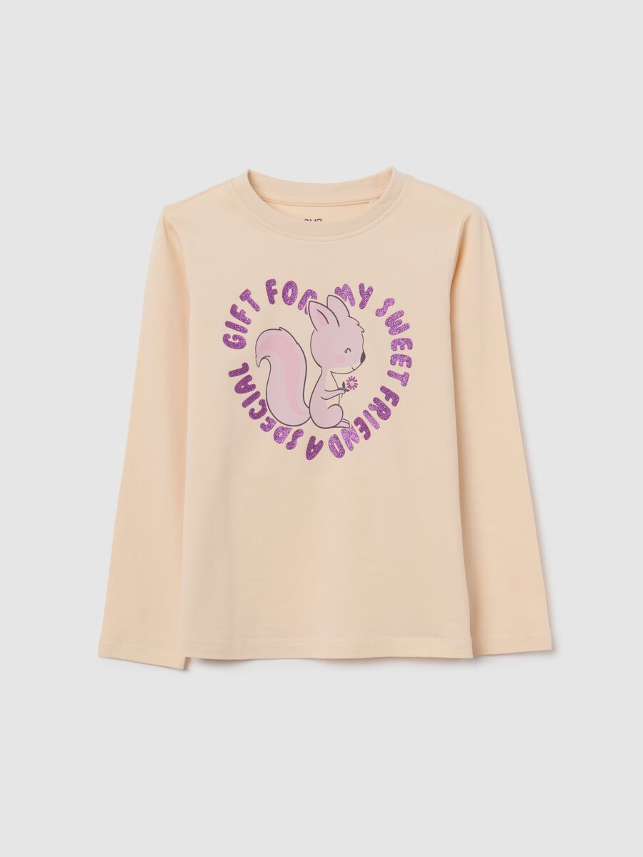 Girl's beige stretch cotton blend T-shirt, regular fit_0