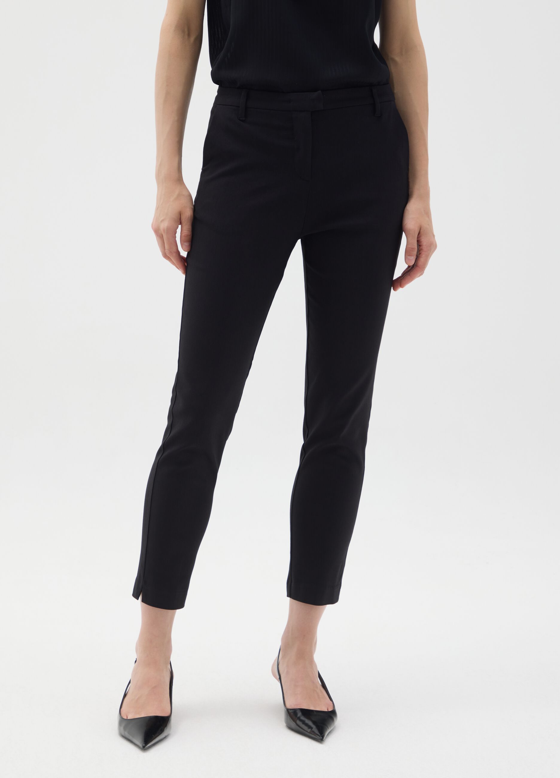 Black Viscose Blend Slim Fit Trousers