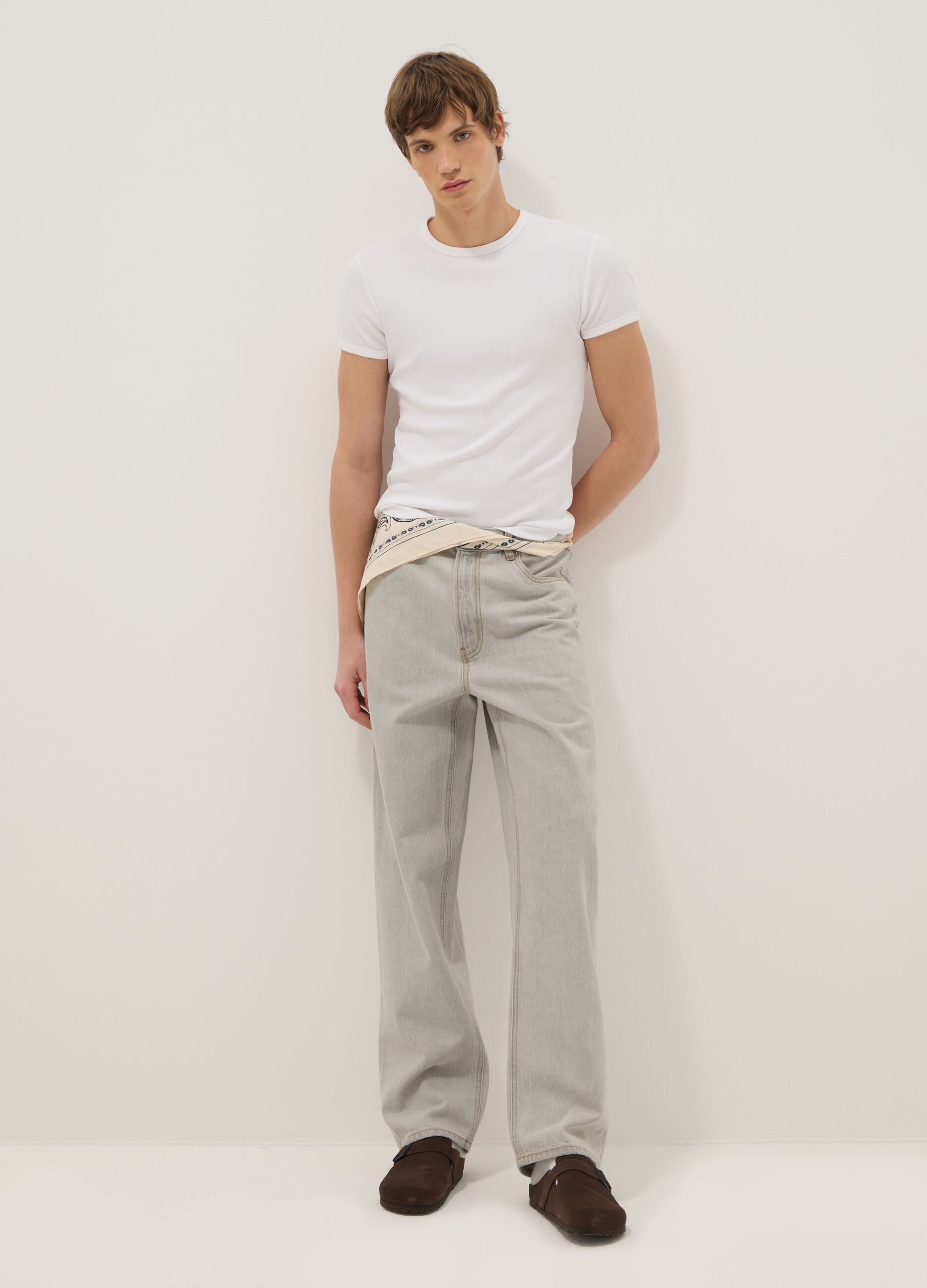 Baggy grey denim pure cotton jeans