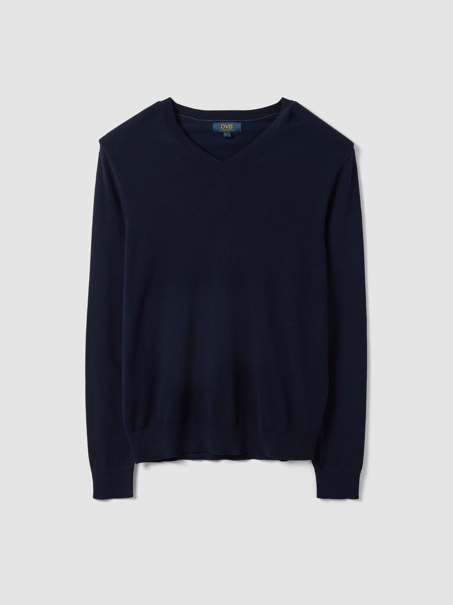 Maglia blu in misto viscosa con scollo a V regular fit_0
