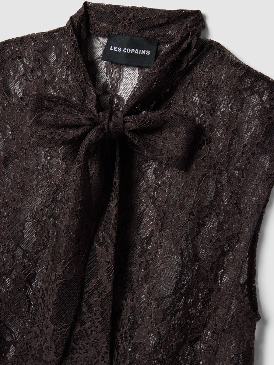 Regular fit brown lace tank top with bow_5