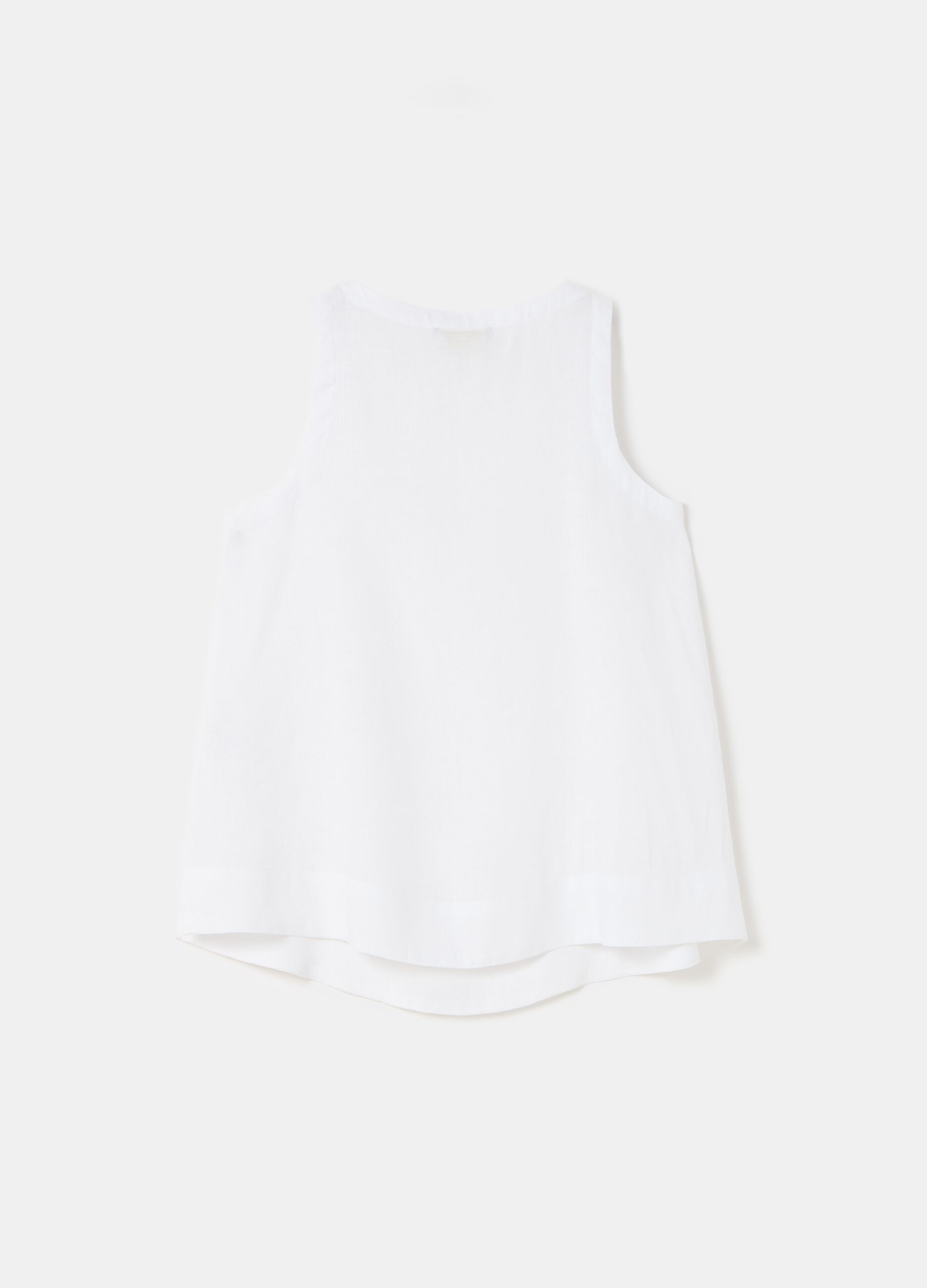 Blusa smanicata in lino scollo a V