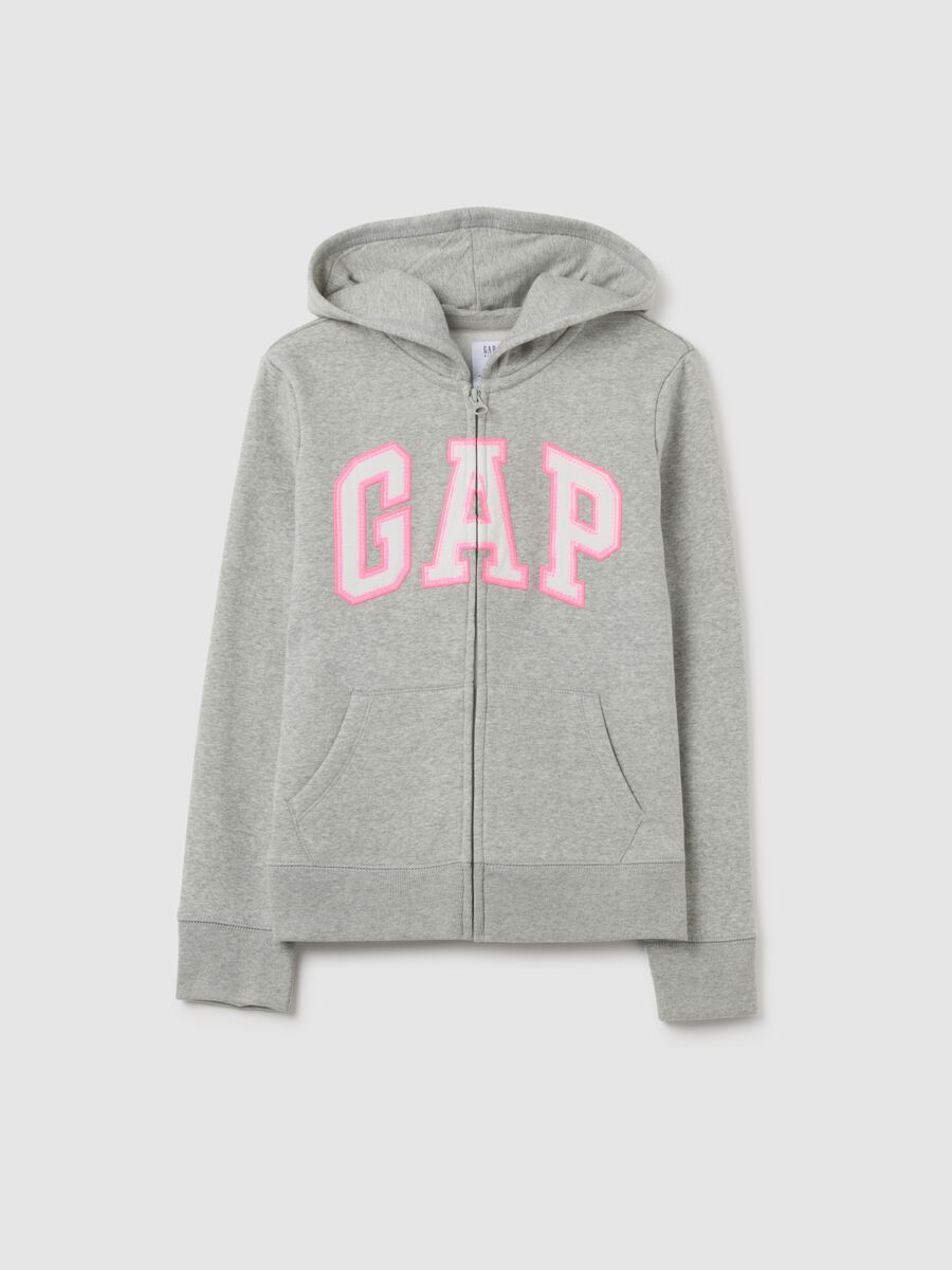 Full-zip plush hoodie with logo patch_0