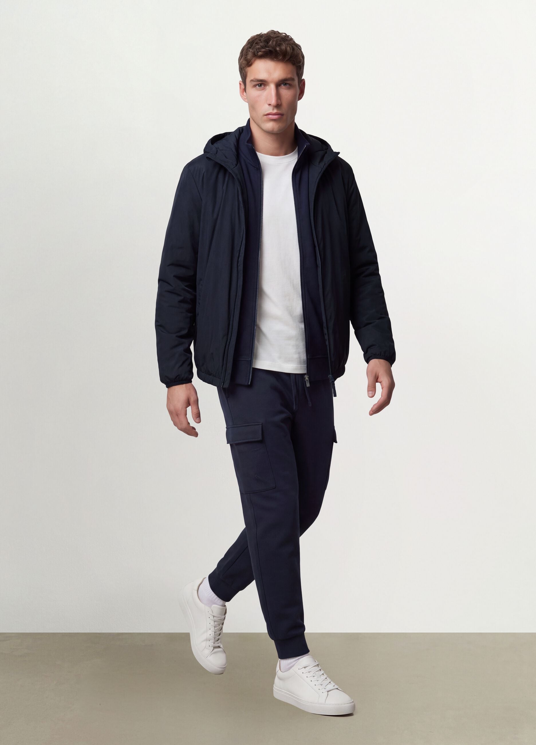 Navy blue hooded jacket with zip