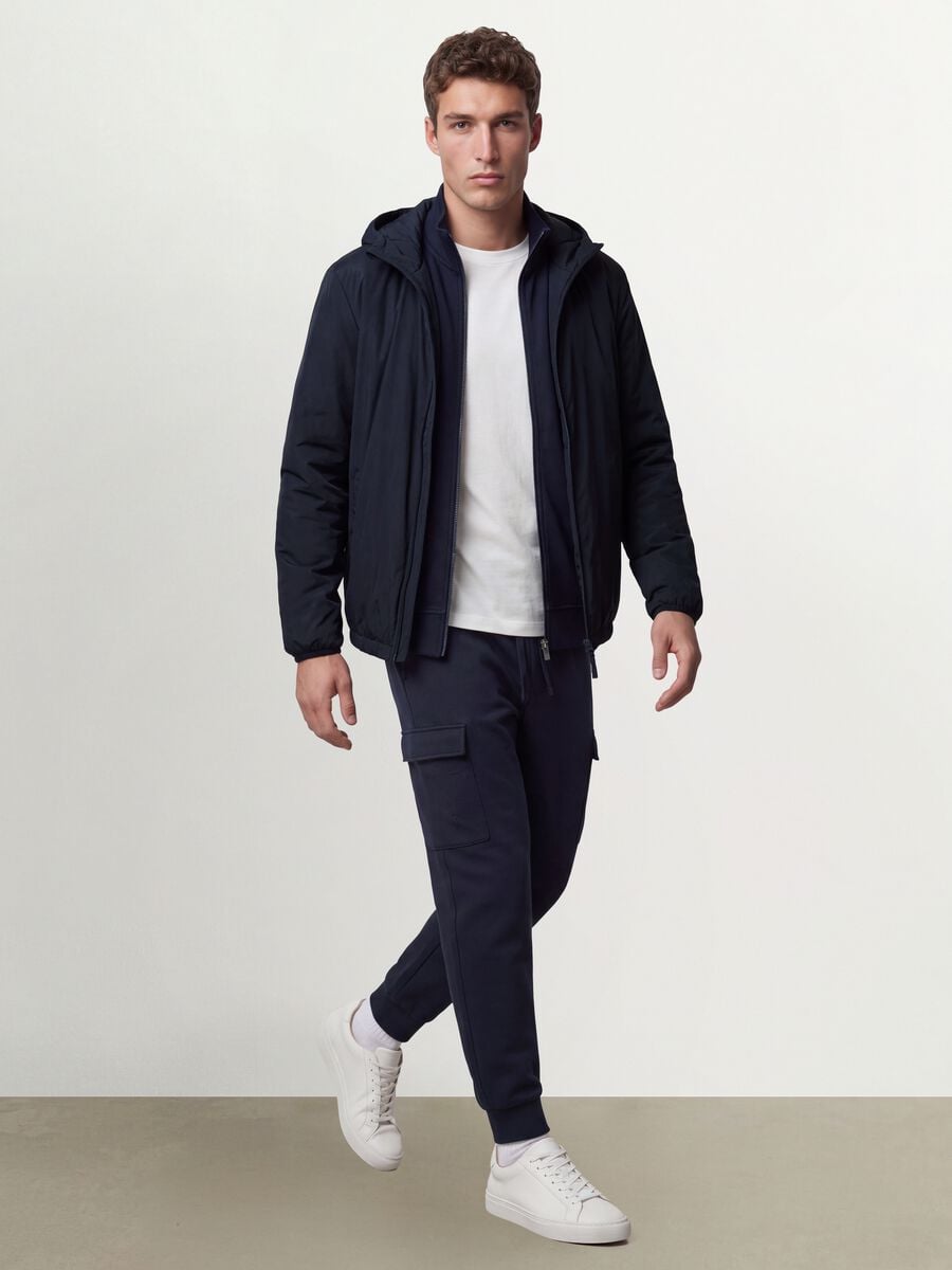 Navy blue hooded jacket with zip_1