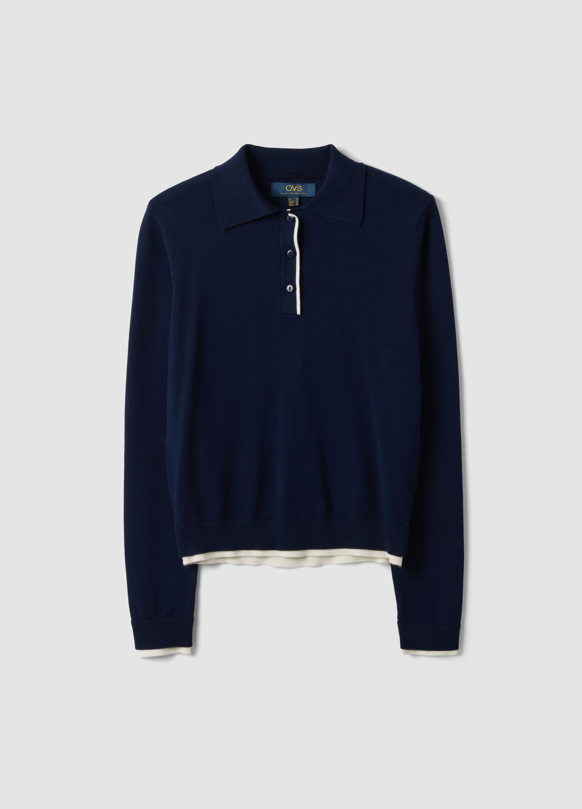 Maglia blu in misto viscosa con colletto polo regular fit