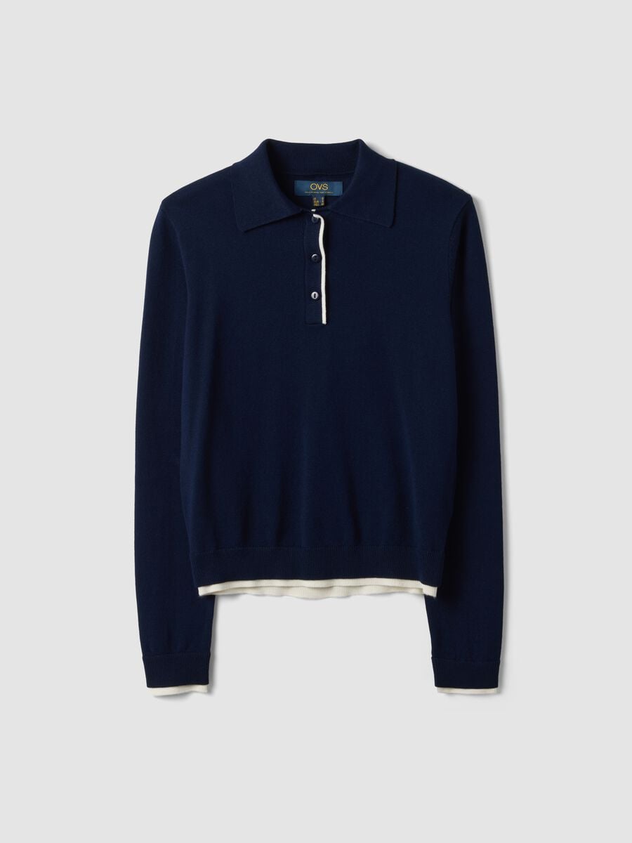 Maglia blu in misto viscosa con colletto polo regular fit_4