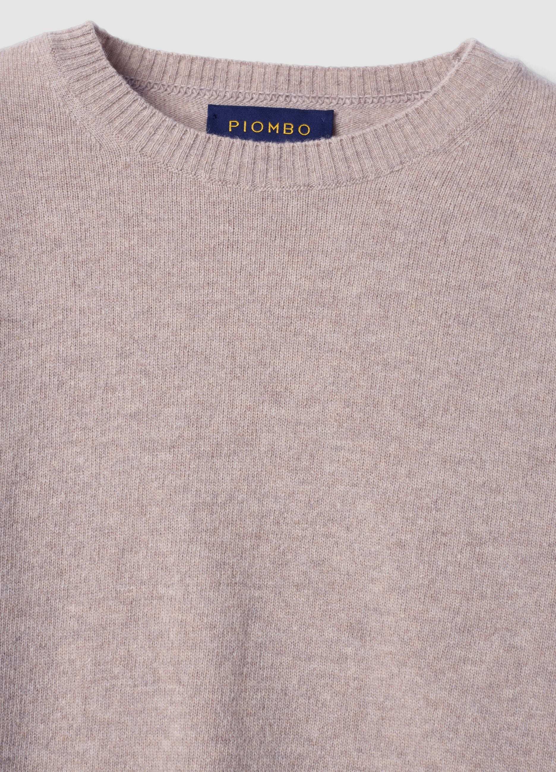Beige pure wool crew-neck jumper, regular fit
