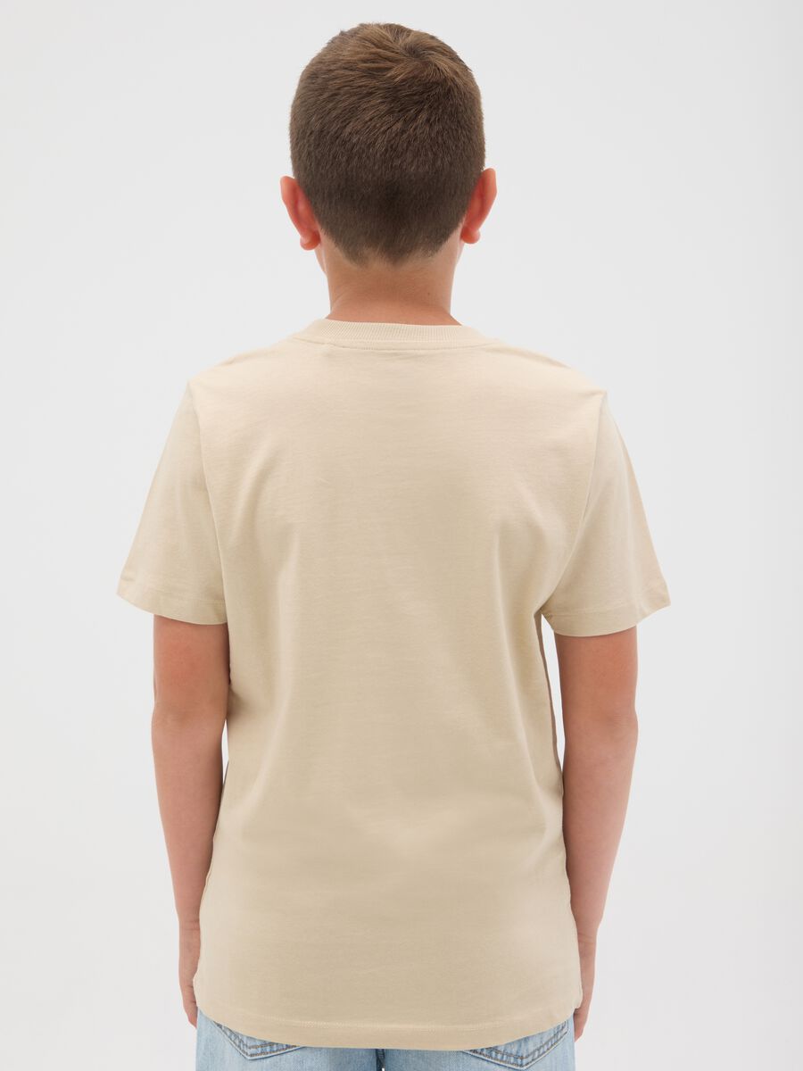 T-shirt beige in cotone con stampa_1