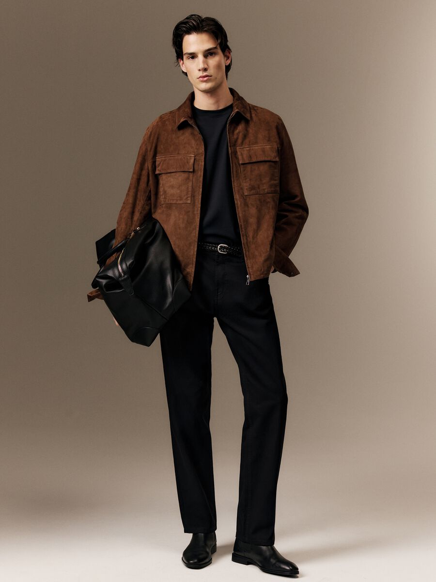 Pantaloni in puro cotone nero regular fit_0