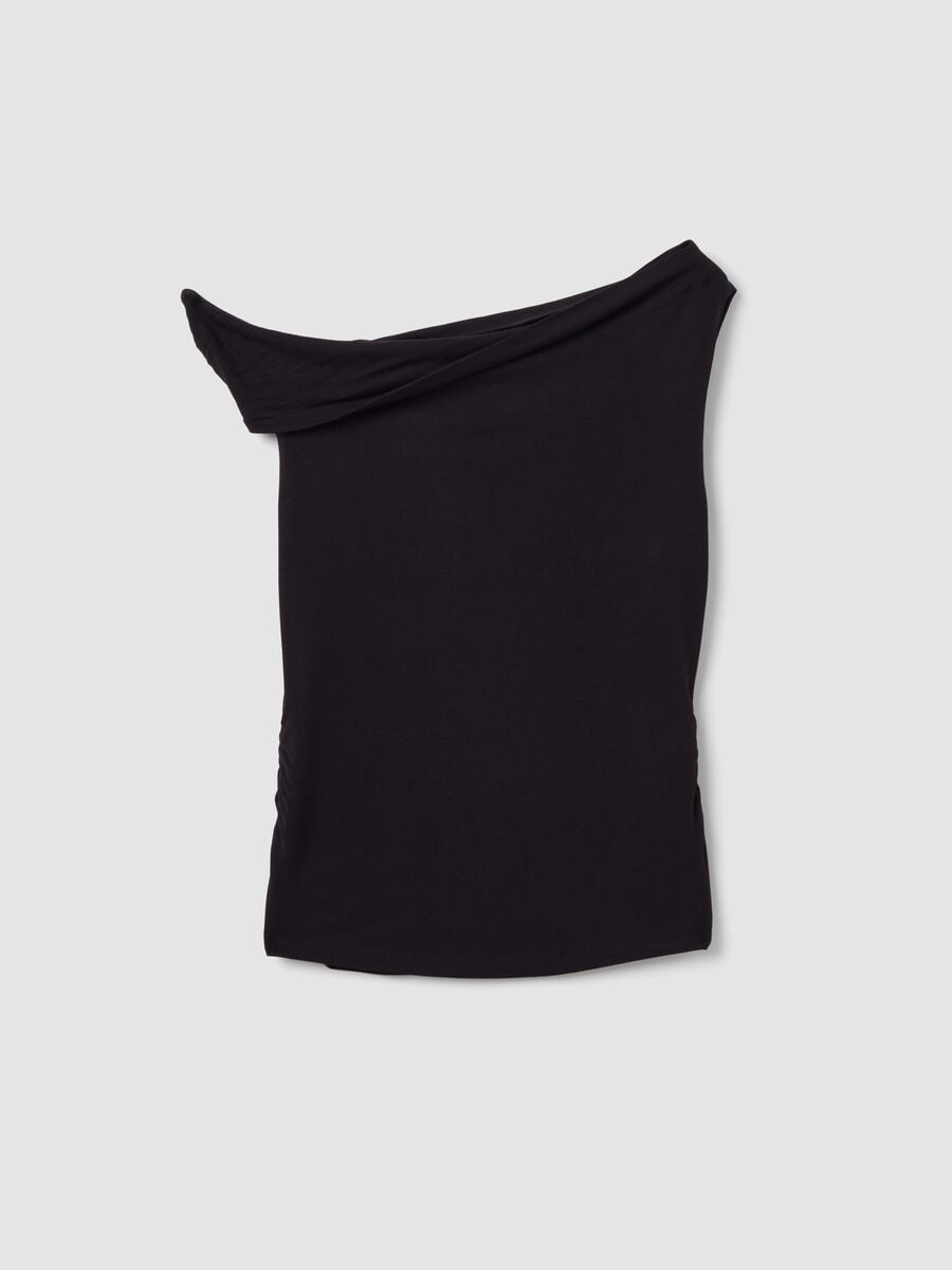 Top nero asimmetrico monospalla in viscosa elasticizzata slim fit_4