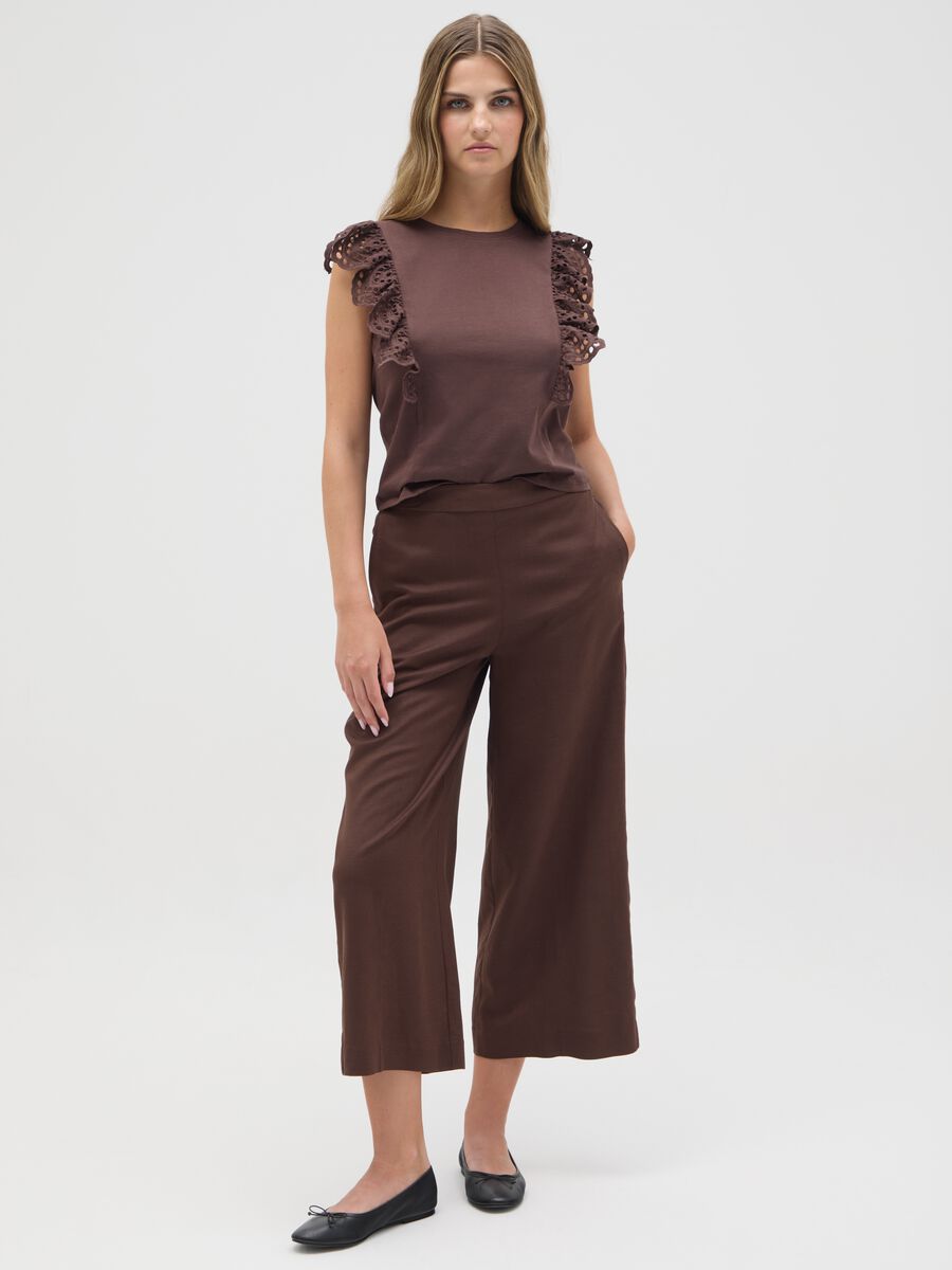 Women's brown pure cotton regular fit top with lace_1