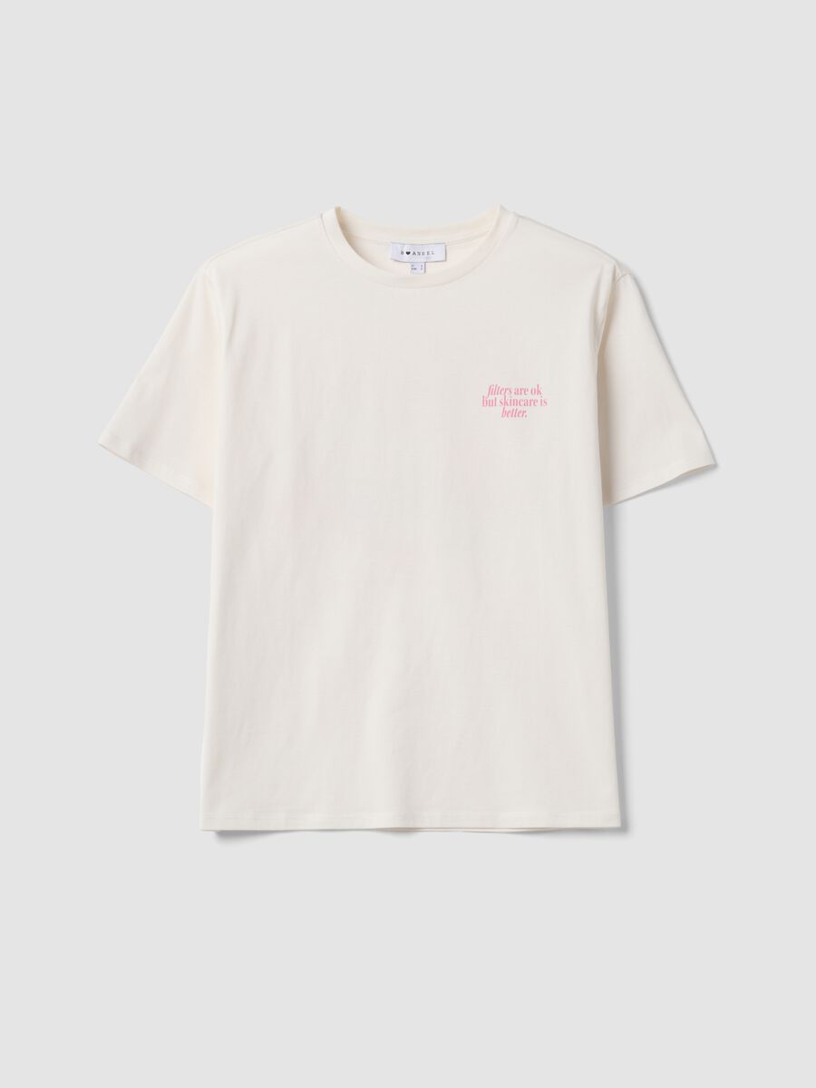 White pure cotton T-shirt with relaxed-fit slogan_0