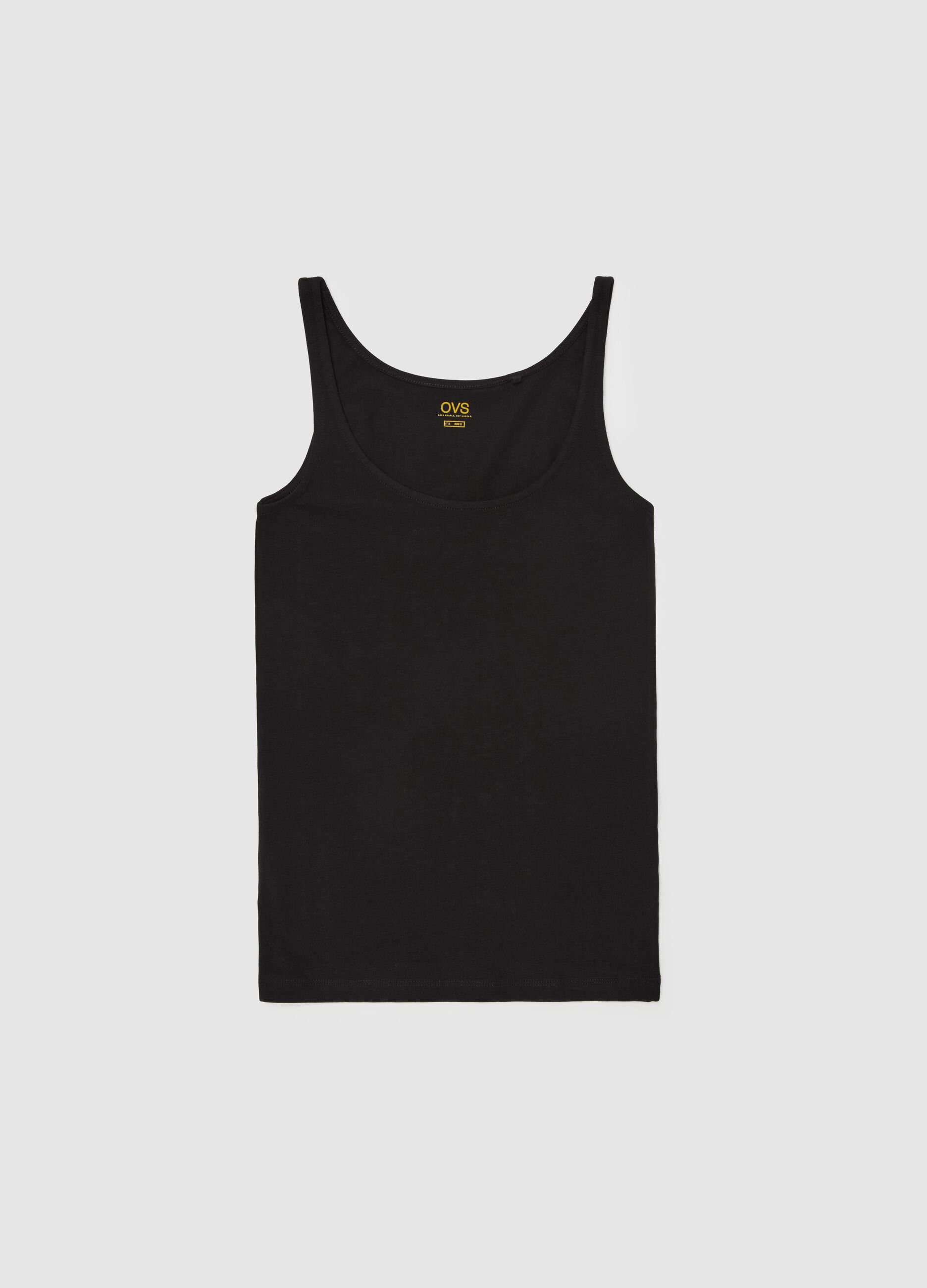 Stretch cotton vest with wide shoulder straps