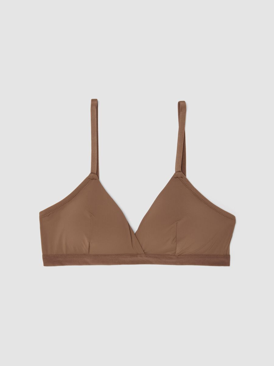 Beige triangle bra with removable padding in stretch fabric_0