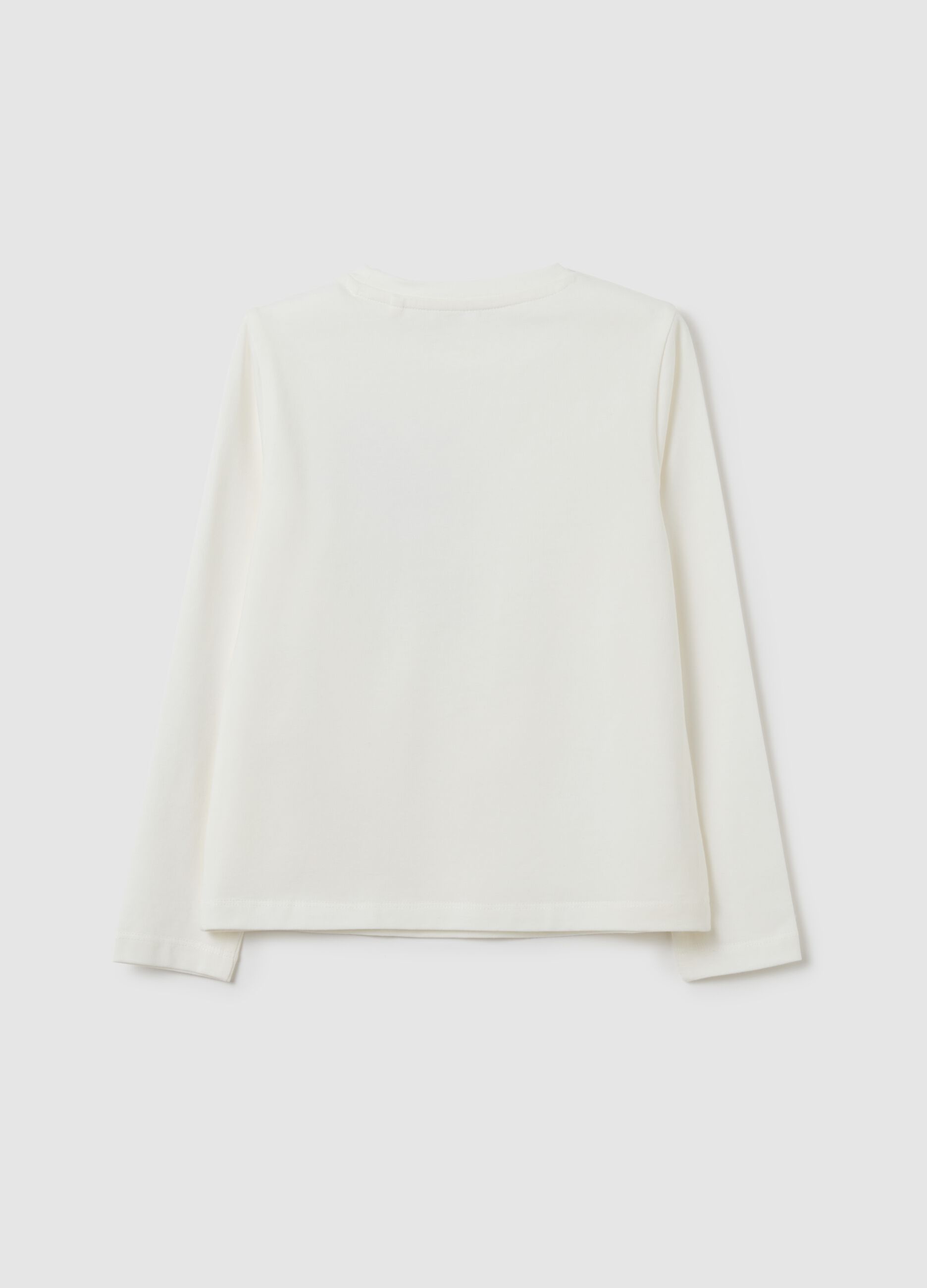 Girls' white stretch cotton regular fit top with bow
