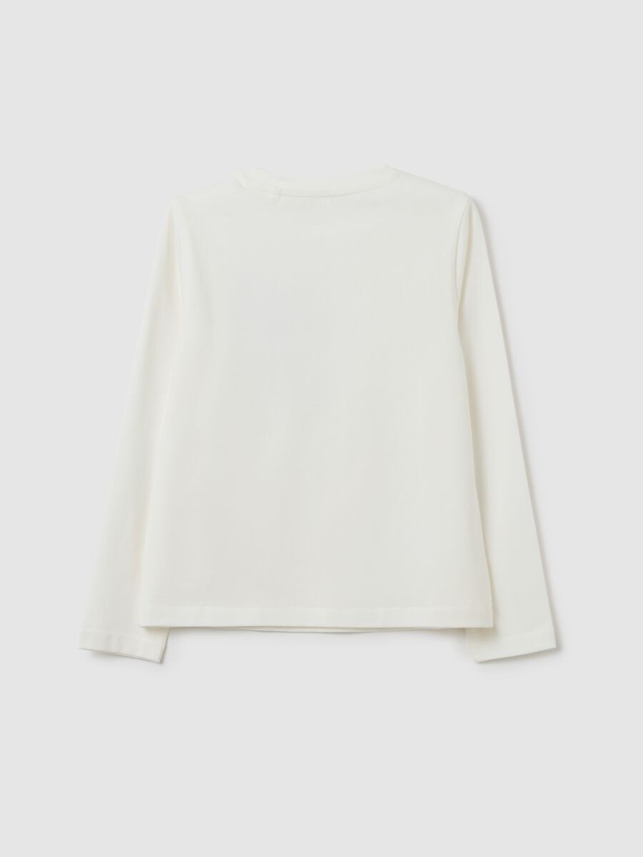 Girls' white stretch cotton regular fit top with bow_1
