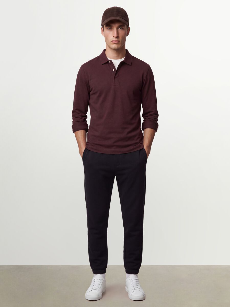 Polo marrone in cotone elasticizzato a maniche lunghe regular fit_2