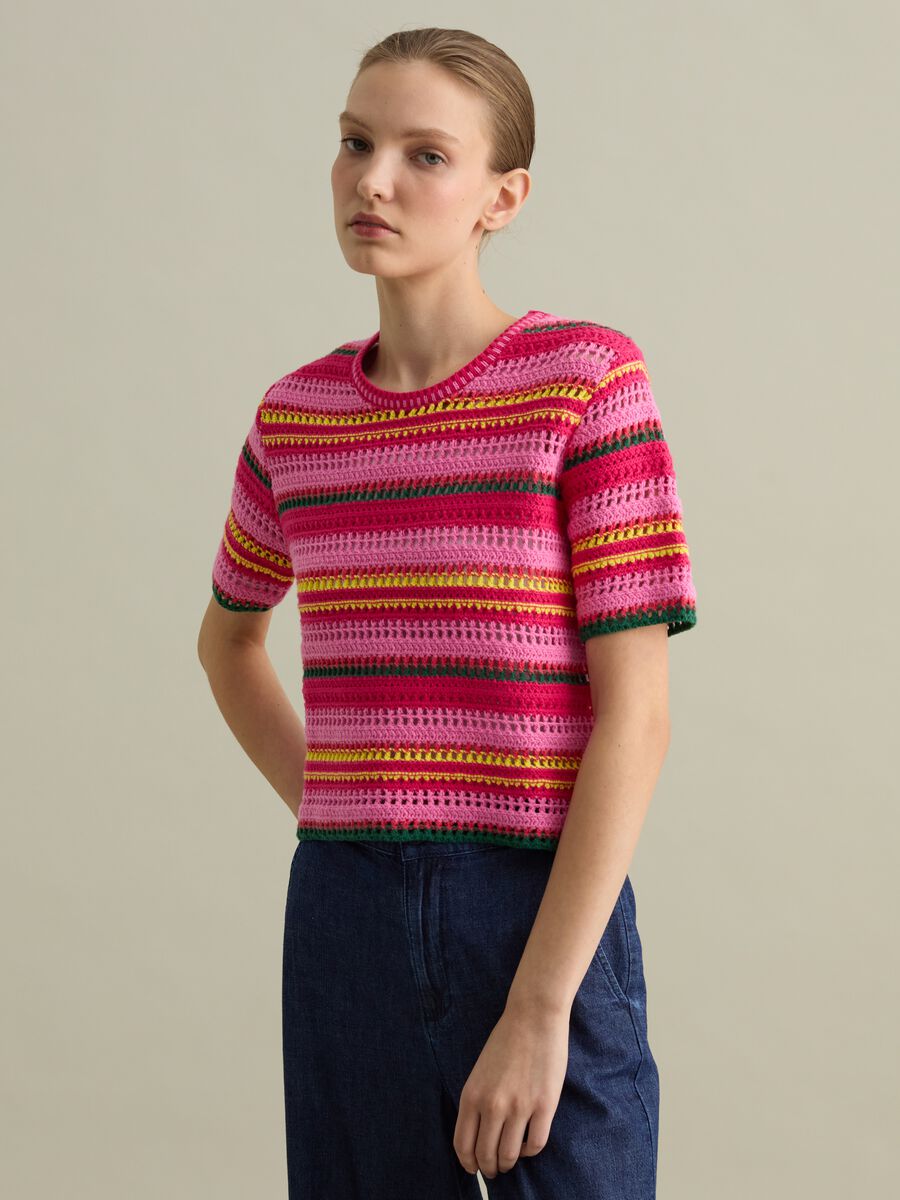Multicoloured striped crochet sweater_0
